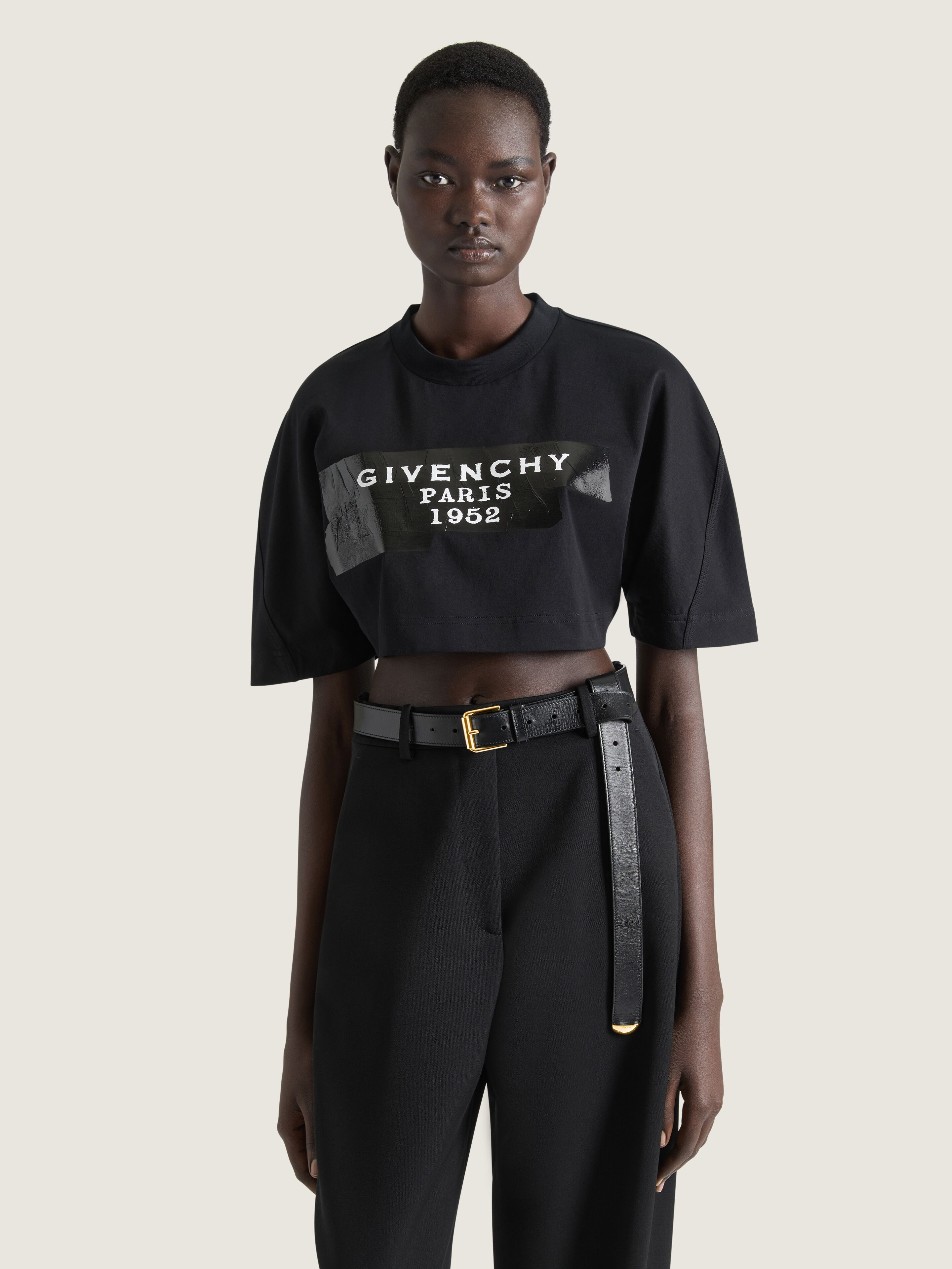 CROPPED COCOON T-SHIRT IN COTTON WITH GIVENCHY TAPE PRINT - 2