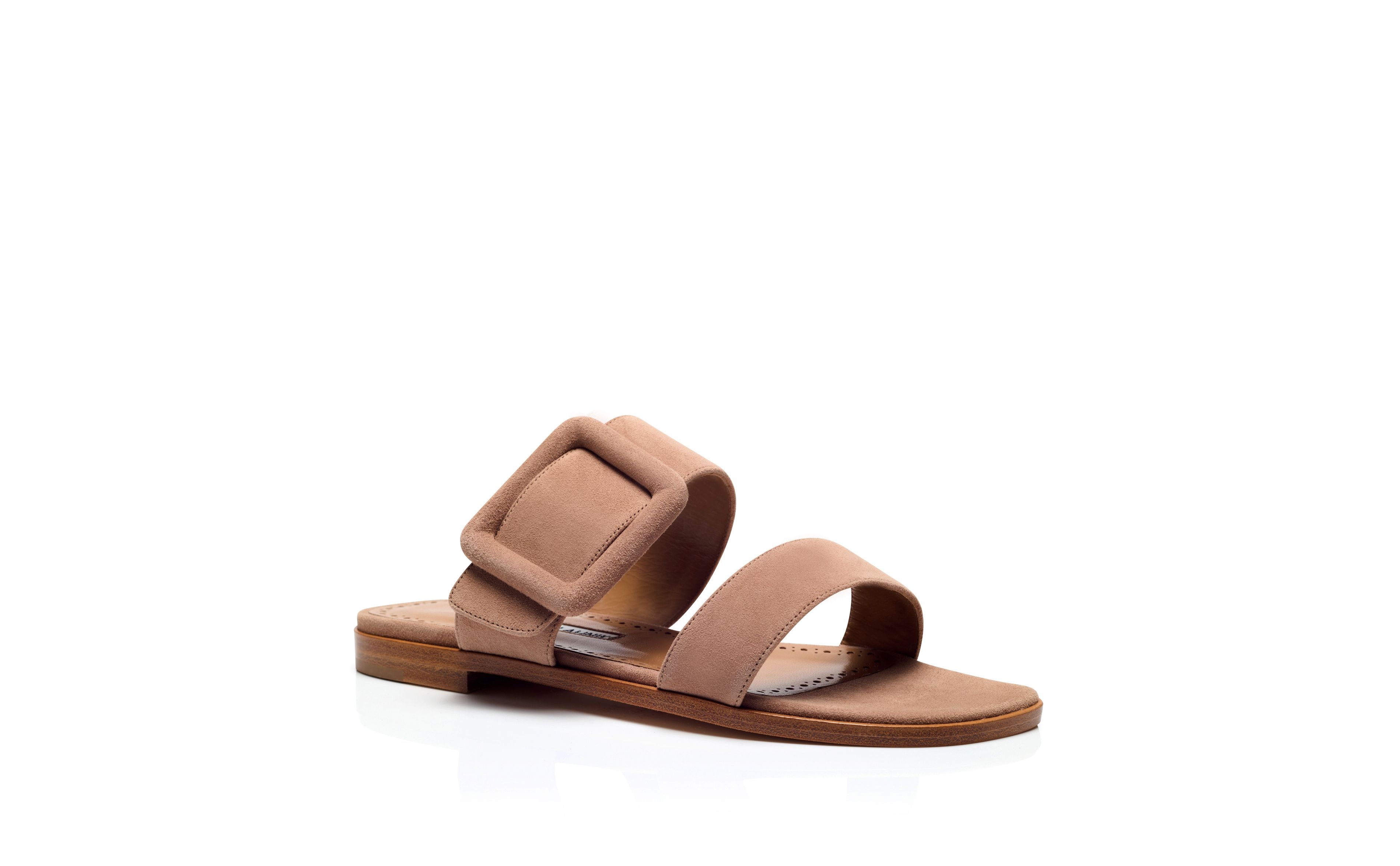 Light Beige Suede Flat Sandals - 3