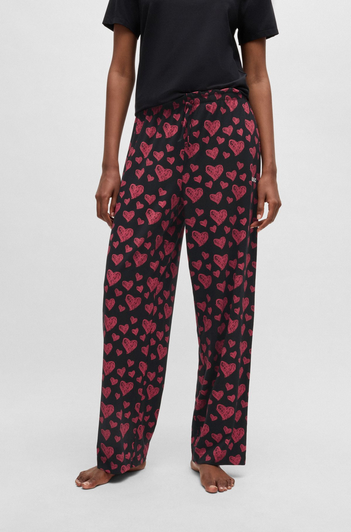 MODAL-BLEND JERSEY PAJAMA BOTTOMS WITH REPEAT HEART PRINT - 2