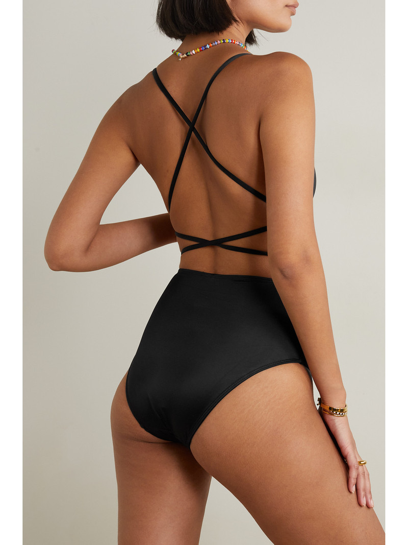 GOOD AMERICAN Vacay Belted Stretch-satin Swimsuit outlook