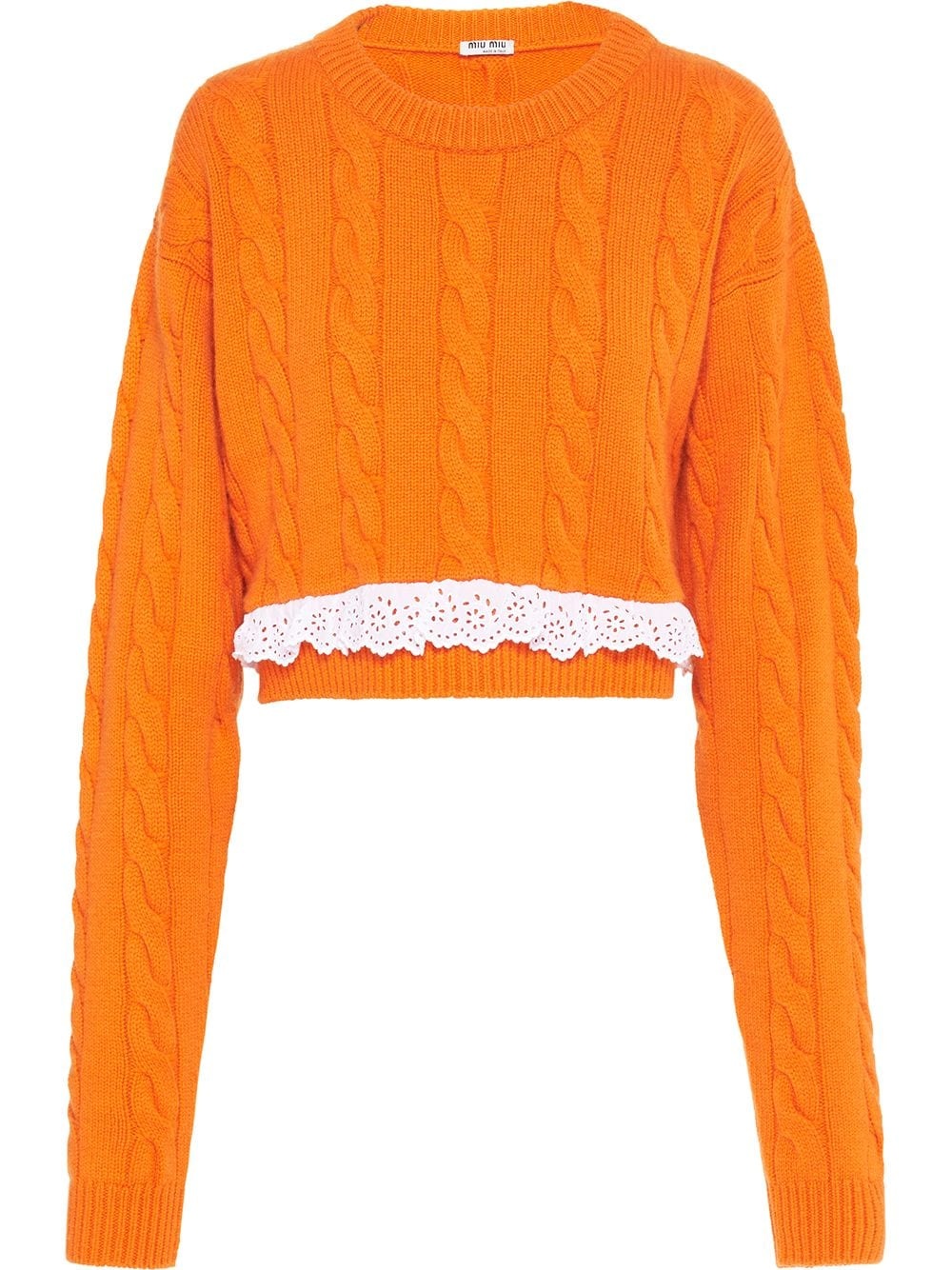 lace trim crew neck sweater - 1