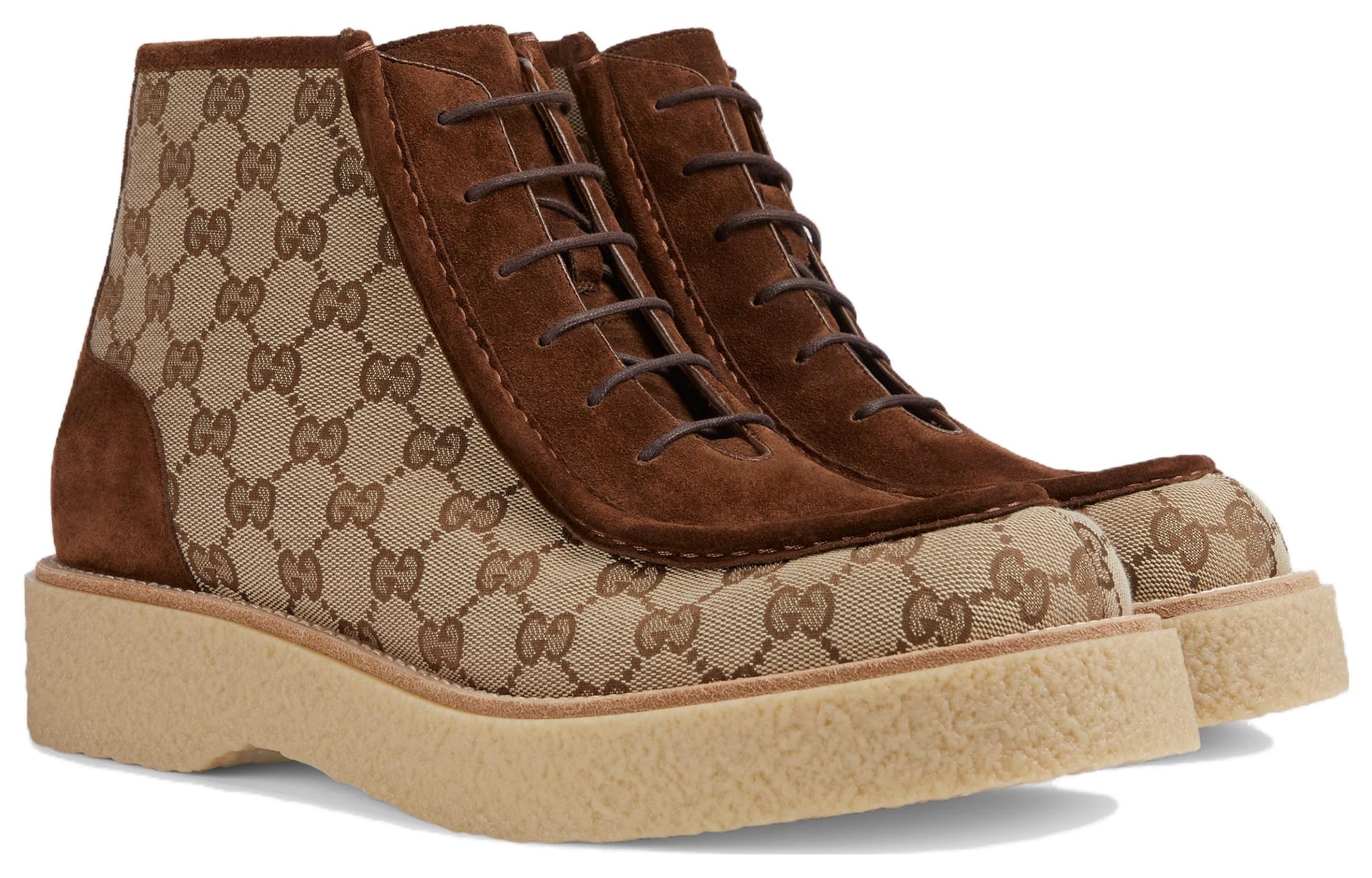 Gucci GG Canvas Suede Lace-up ankle boot 'Brown' 762197-FACJX-9742 - 2