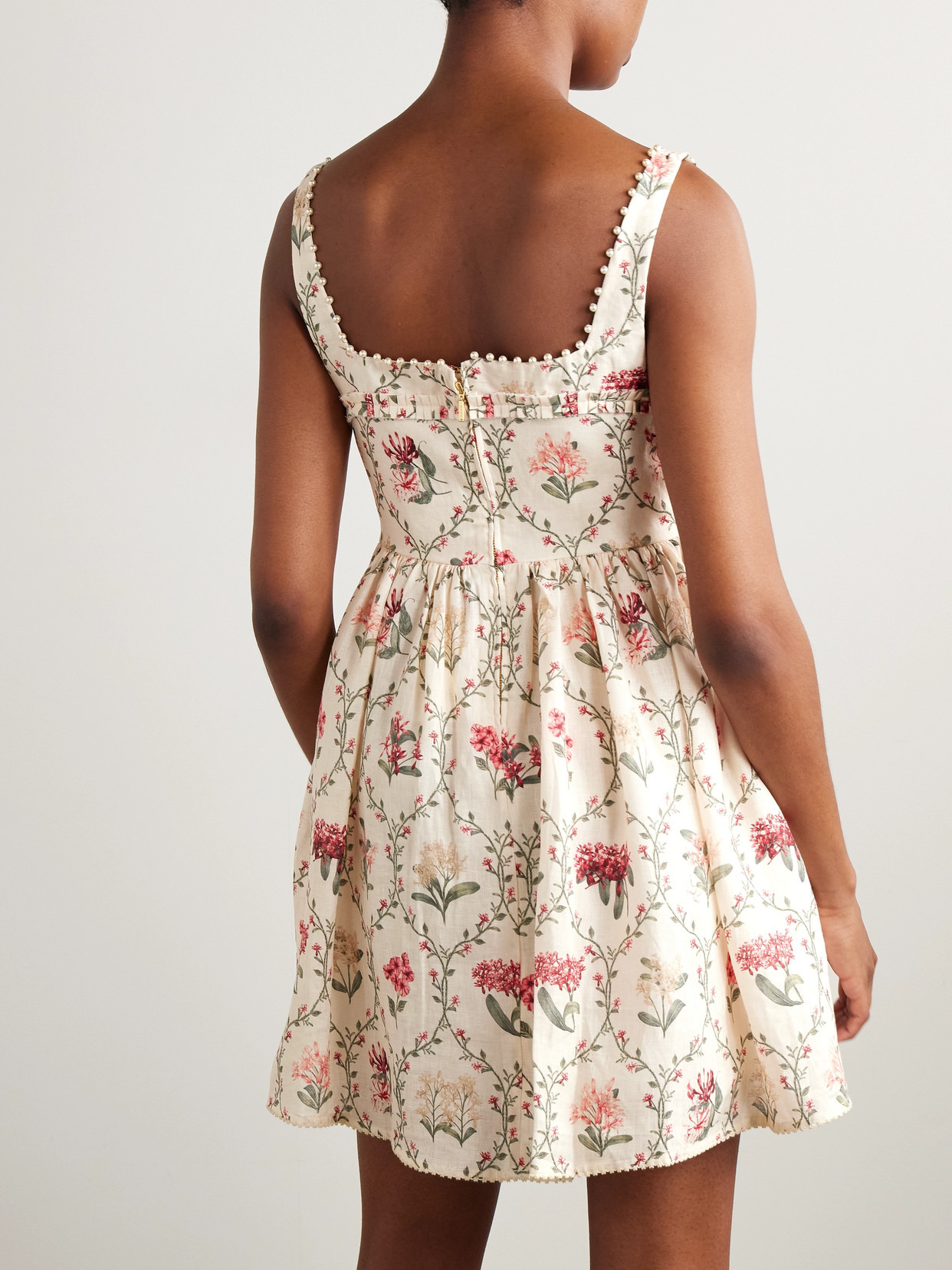 Barbara Orquidea Embellished Floral-print Linen Mini Dress - 3