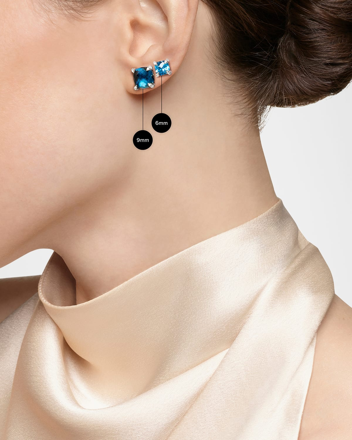 Chatelaine Stud Earrings with Gemstsones and Diamonds in Silver, 6mm - 4
