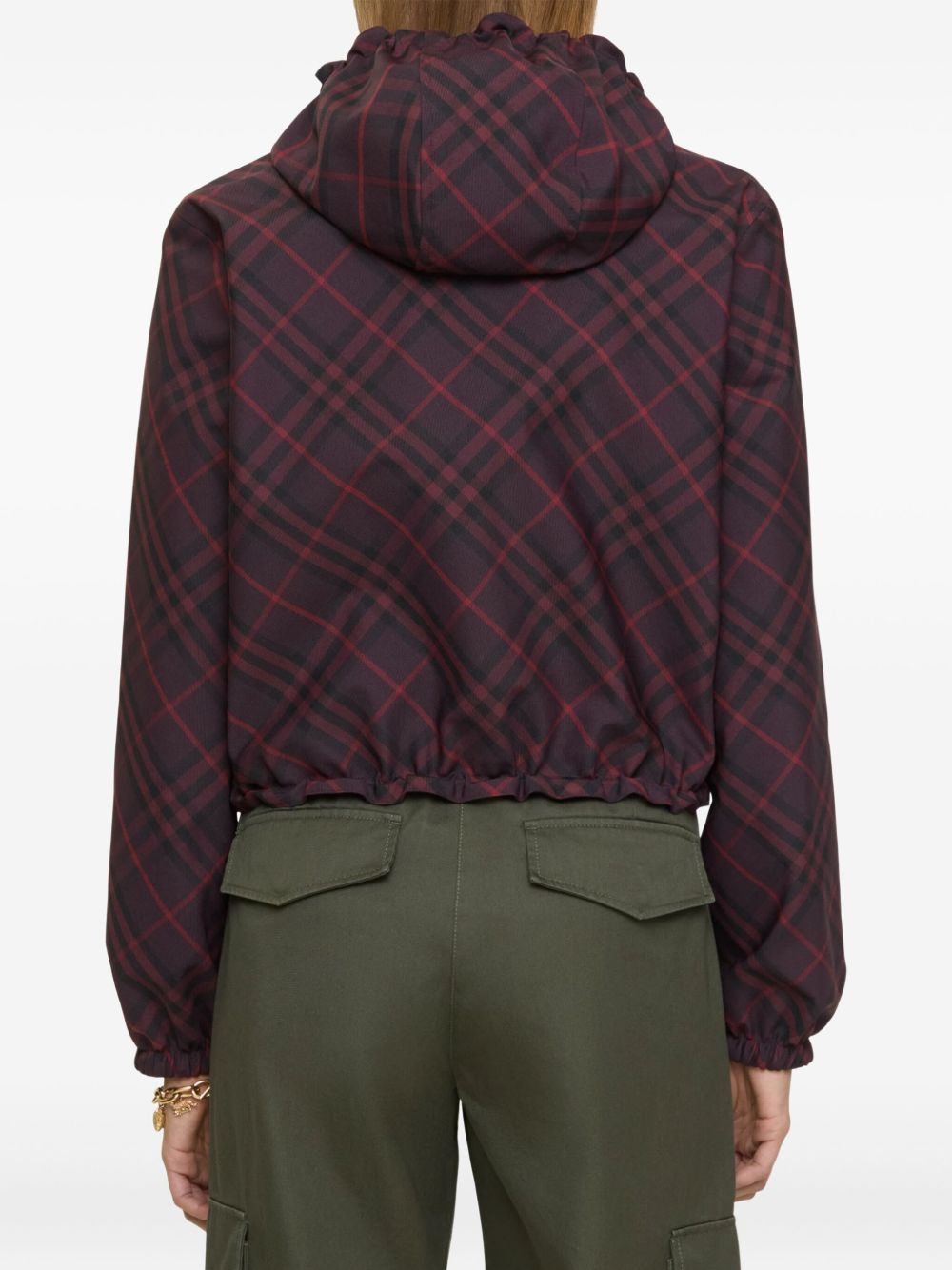 check-pattern hooded cropped jacket - 3