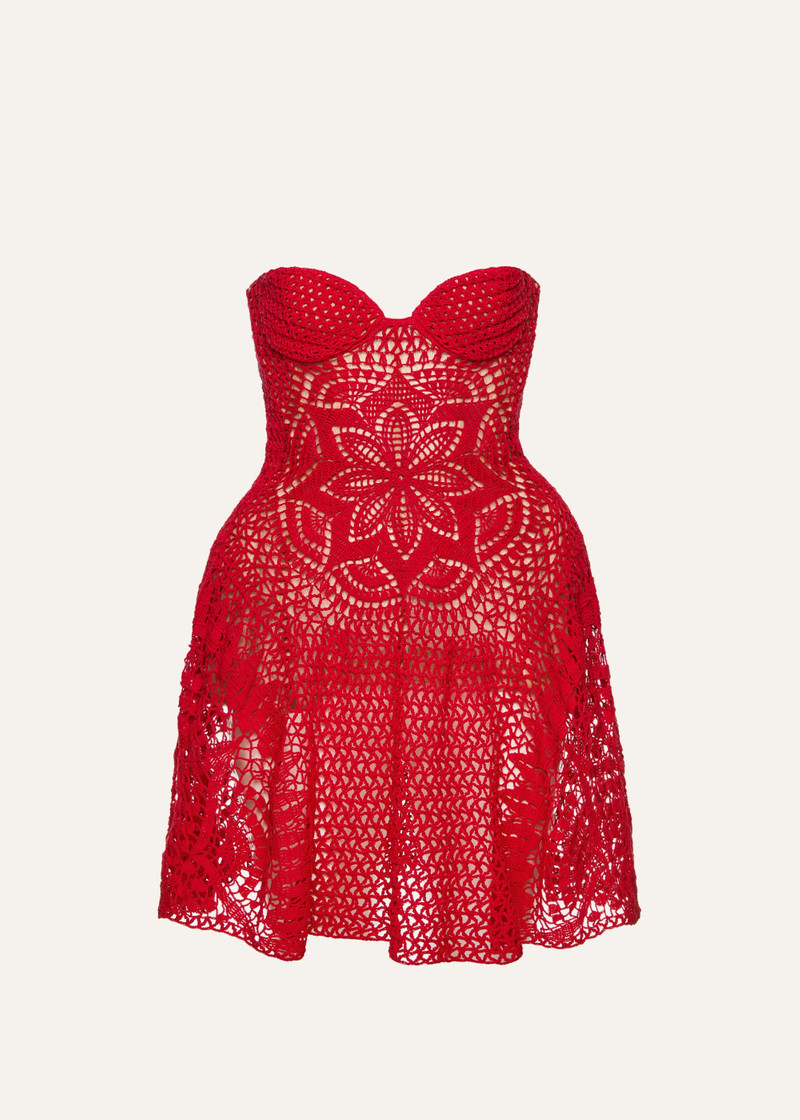 Crochet bustier mini dress in red 1