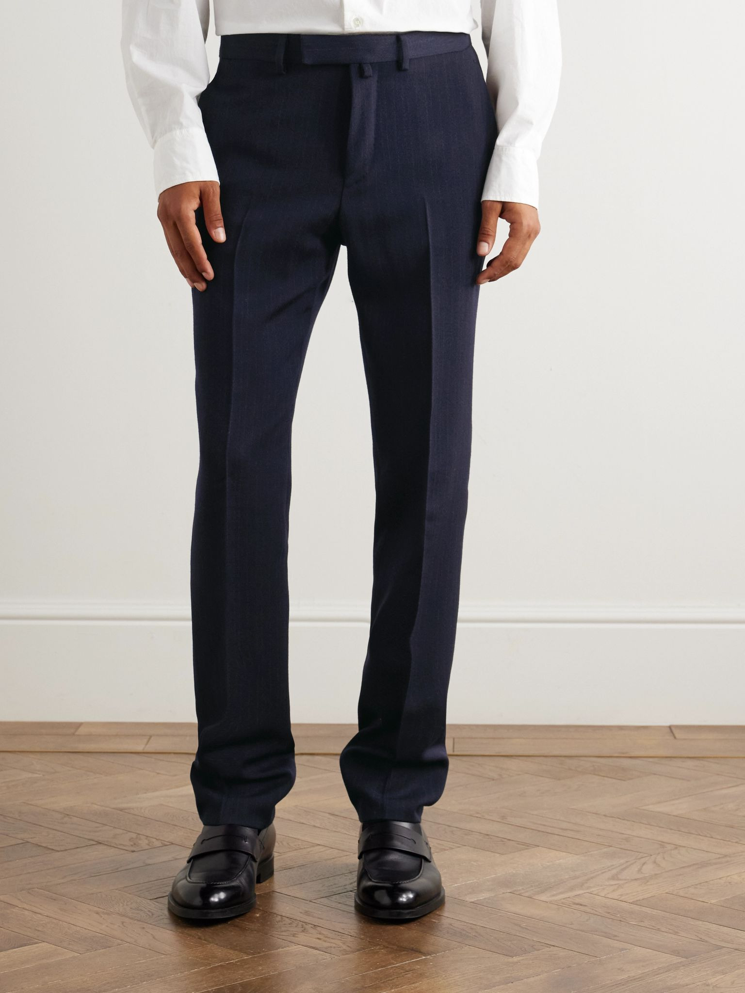 International Pinstriped Virgin Wool Suit Navy - 3