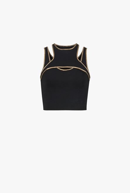 Black and gold knit crop top - 1