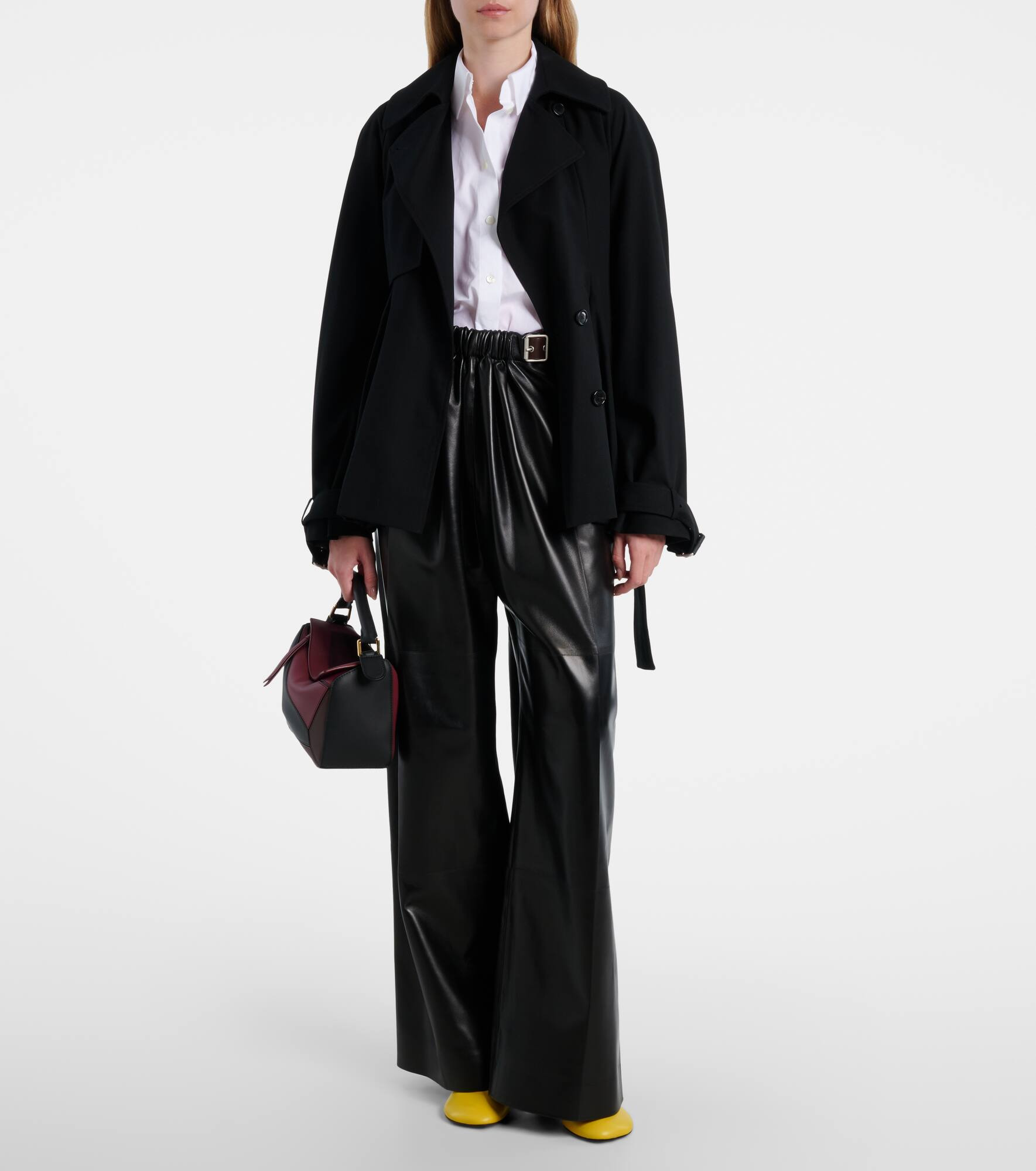 Gathered leather wide-leg pants - 2