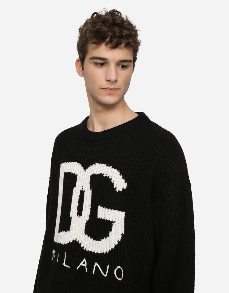 Cashmere round-neck sweater with DG logo inlay - 4