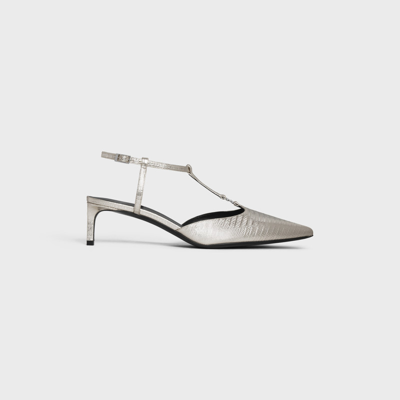 CELINE KITTEN T-BAR STRAP PUMP in Lizard stamped metalized calfskin 1