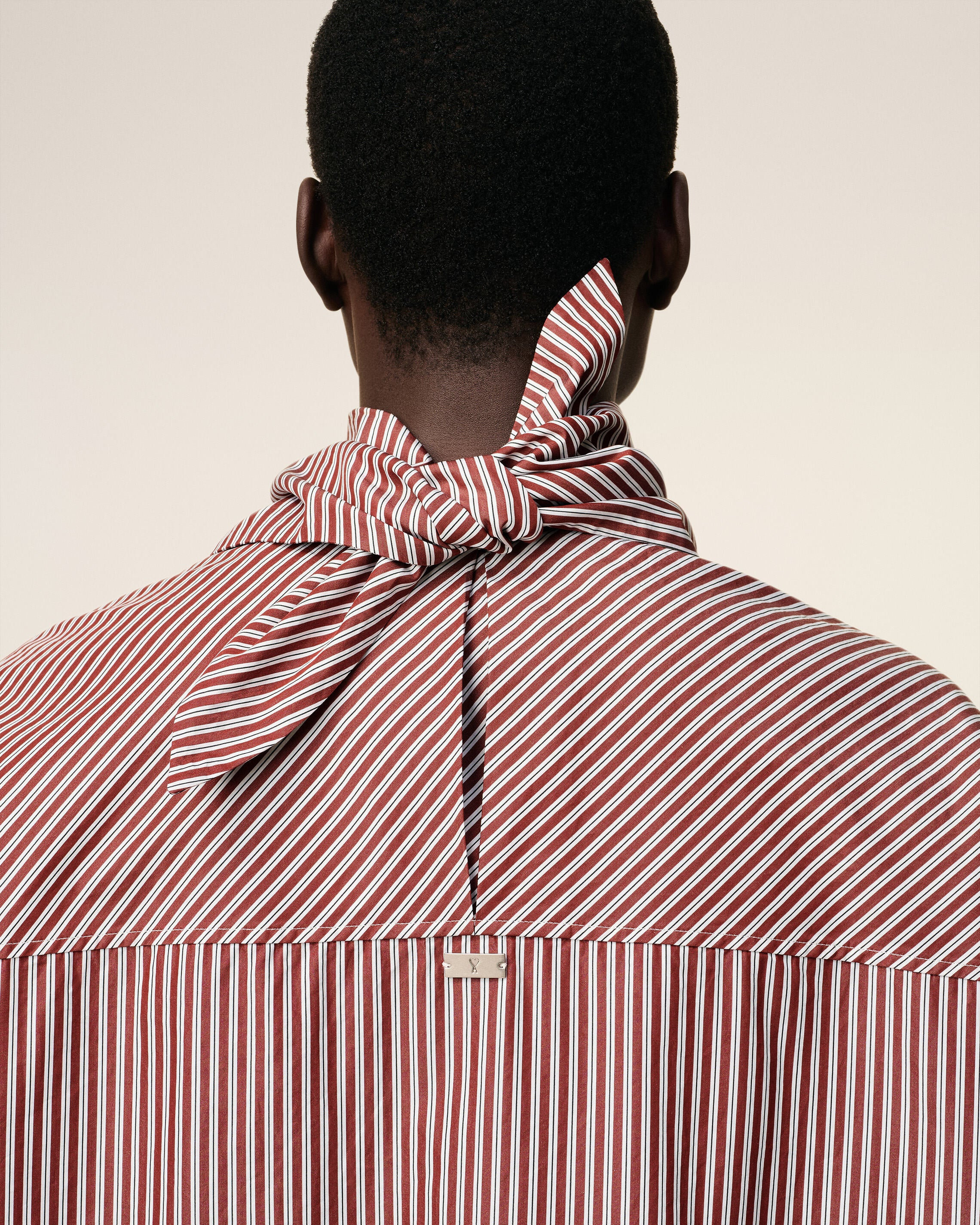 BURGUNDY COTTON LONG SLEEVES STRIPED BANDANA BLOUSE - 6