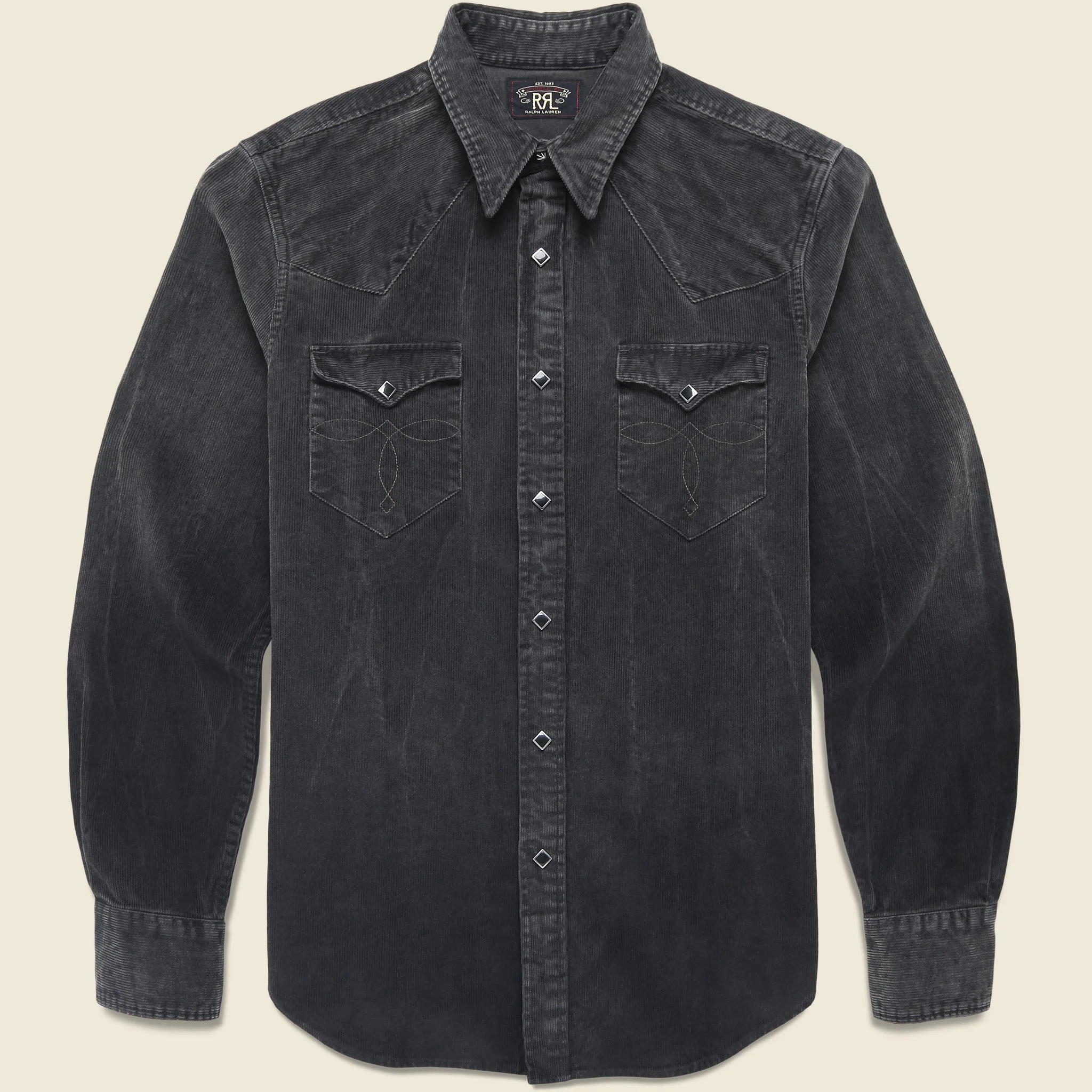 Slim Fit Corduroy Western Shirt - Black - 1