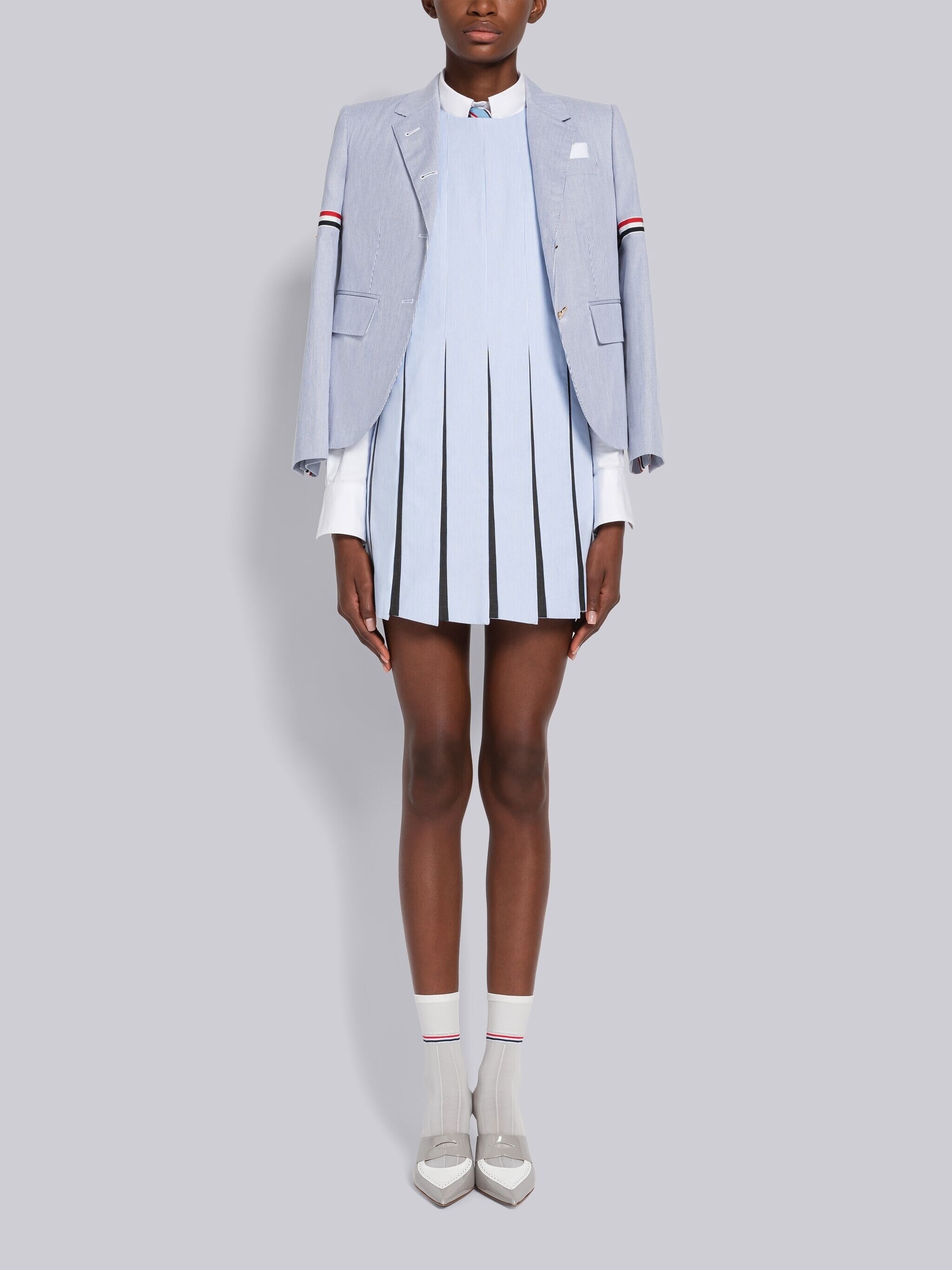 Pincord Trompe L'oeil Pleated Column Mini Dress - 4