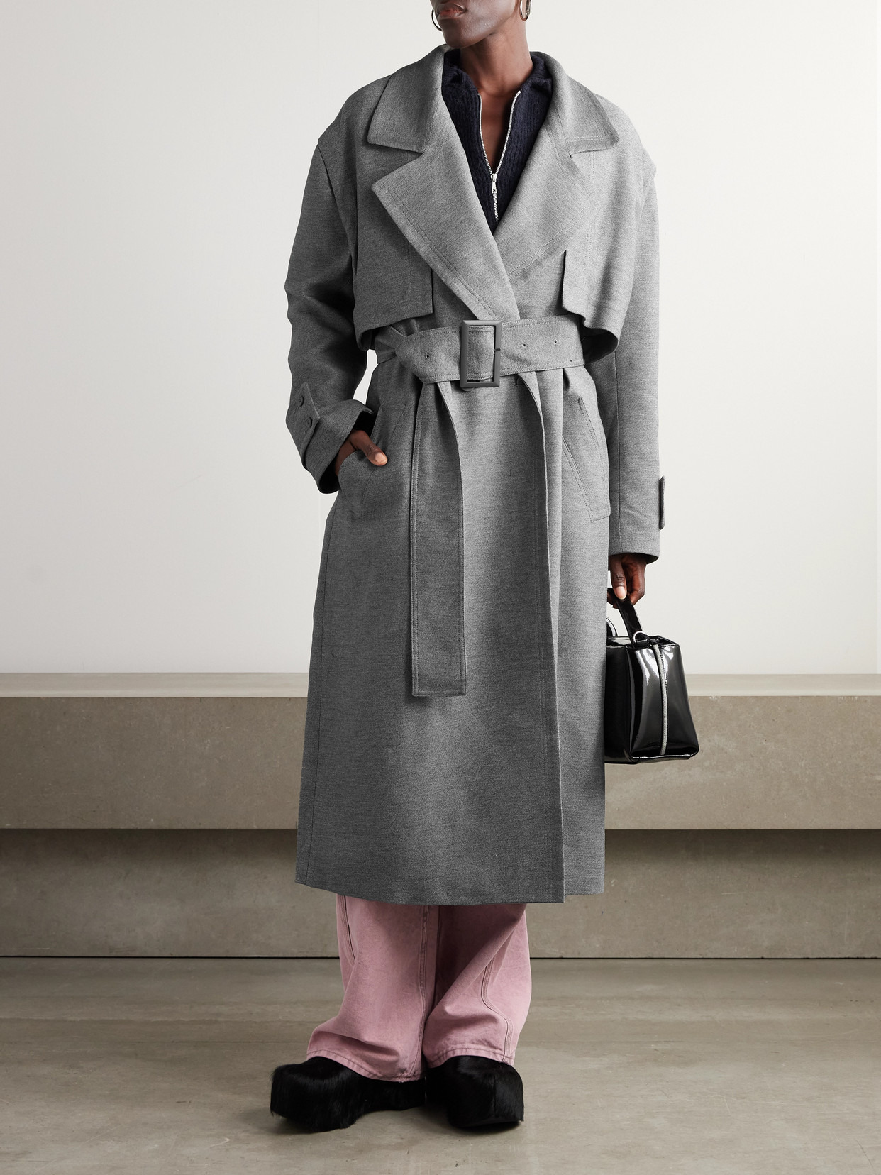 Double-breasted Belted Crepe Coat - 4