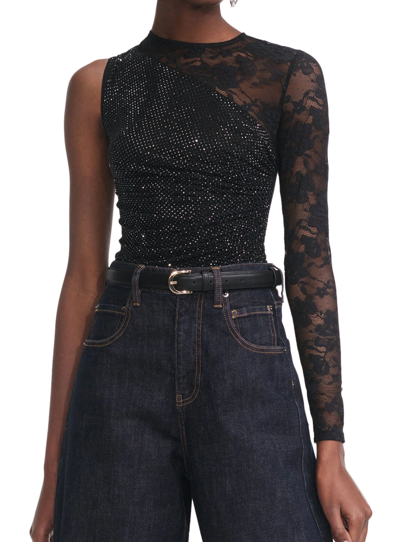 TOP WITH RHINESTONE AND LACE SLEEVES - 3