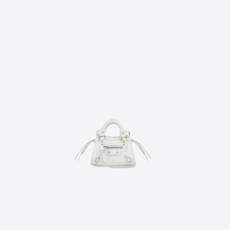 Women's Neo Classic Super Nano Handbag Crocodile Embossed in White 1