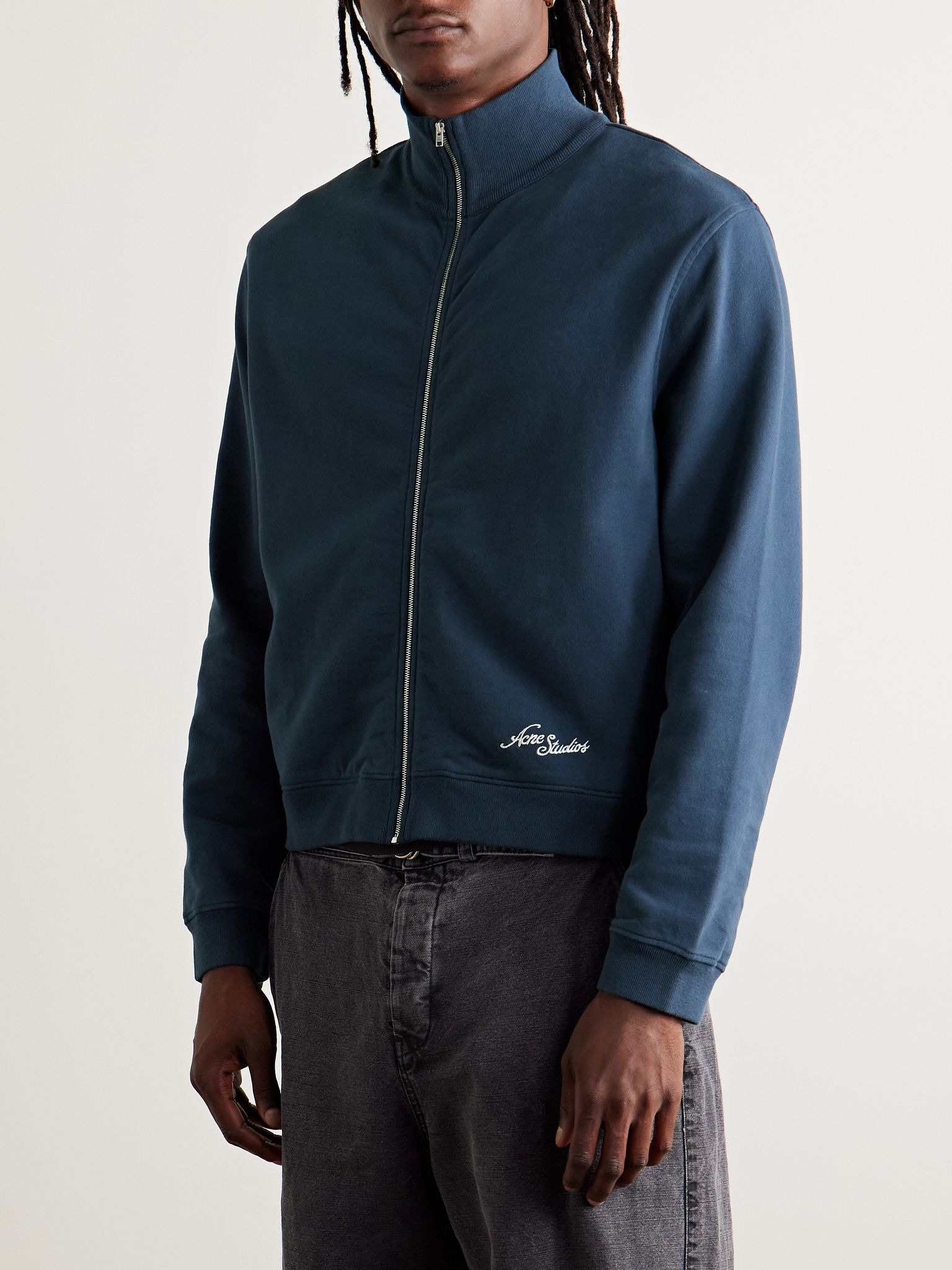 Fenro U Zip Tourist Logo-Embroidered Cotton-Jersey Zip-Up Sweatshirt Navy - 3