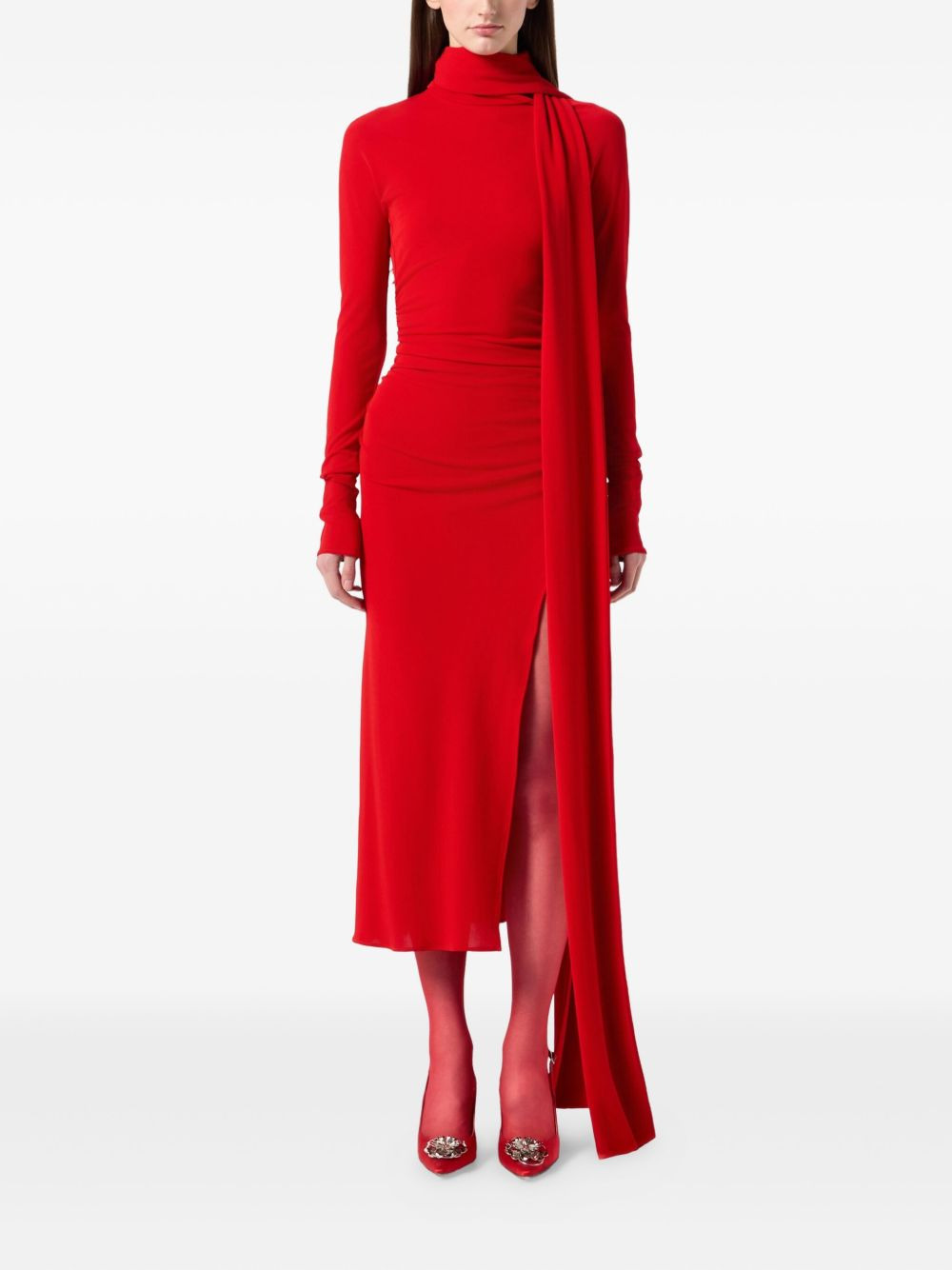 high-neck draped midi dress - 2