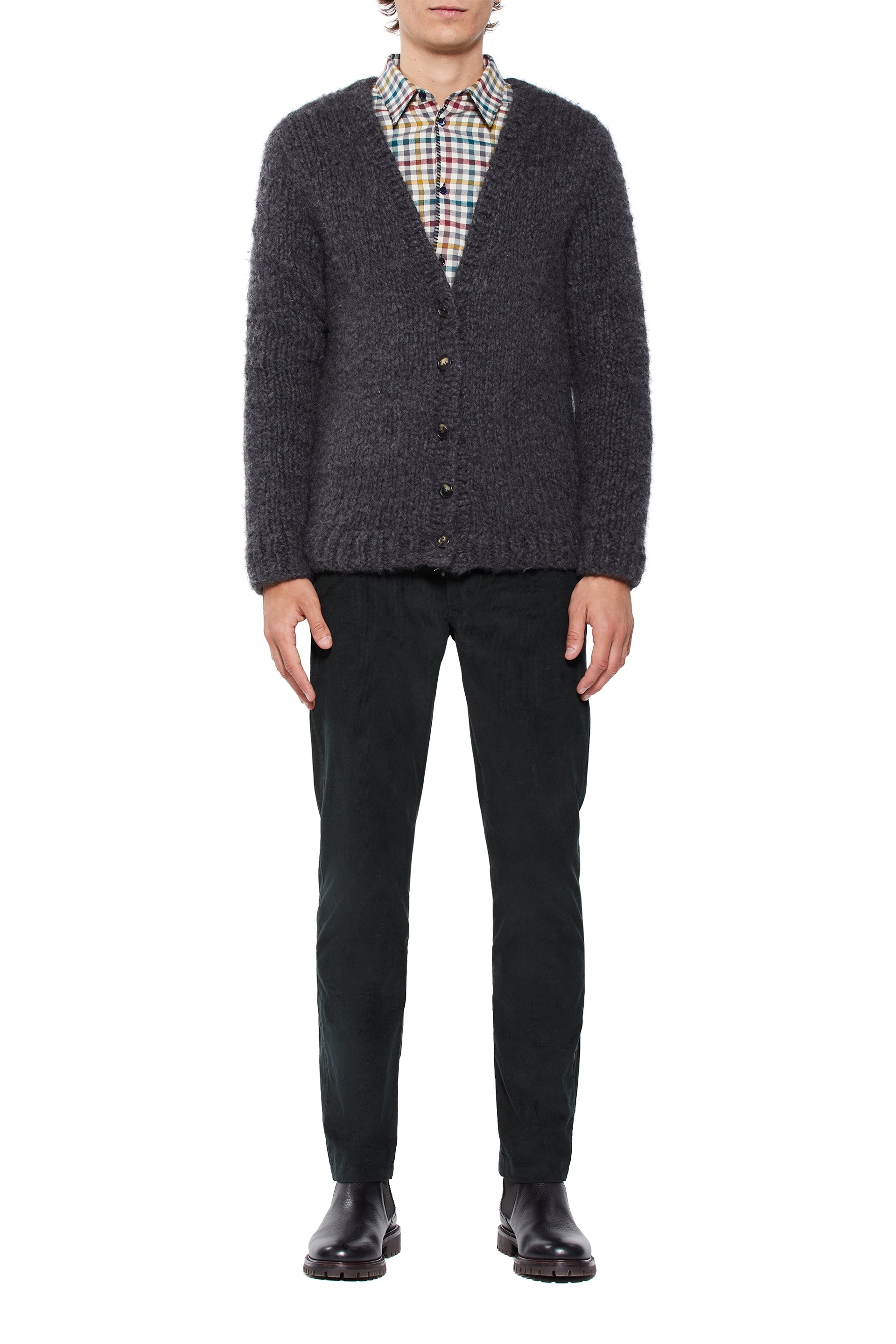 Simon Knit Cardigan in Charcoal Welfat Cashmere - 1