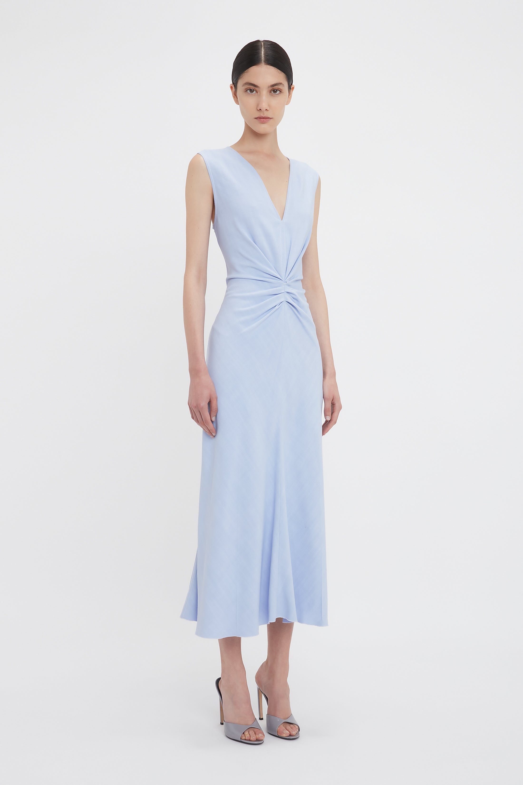 Exclusive Sleeveless Gathered Waist Midi Dress In Frost - 3