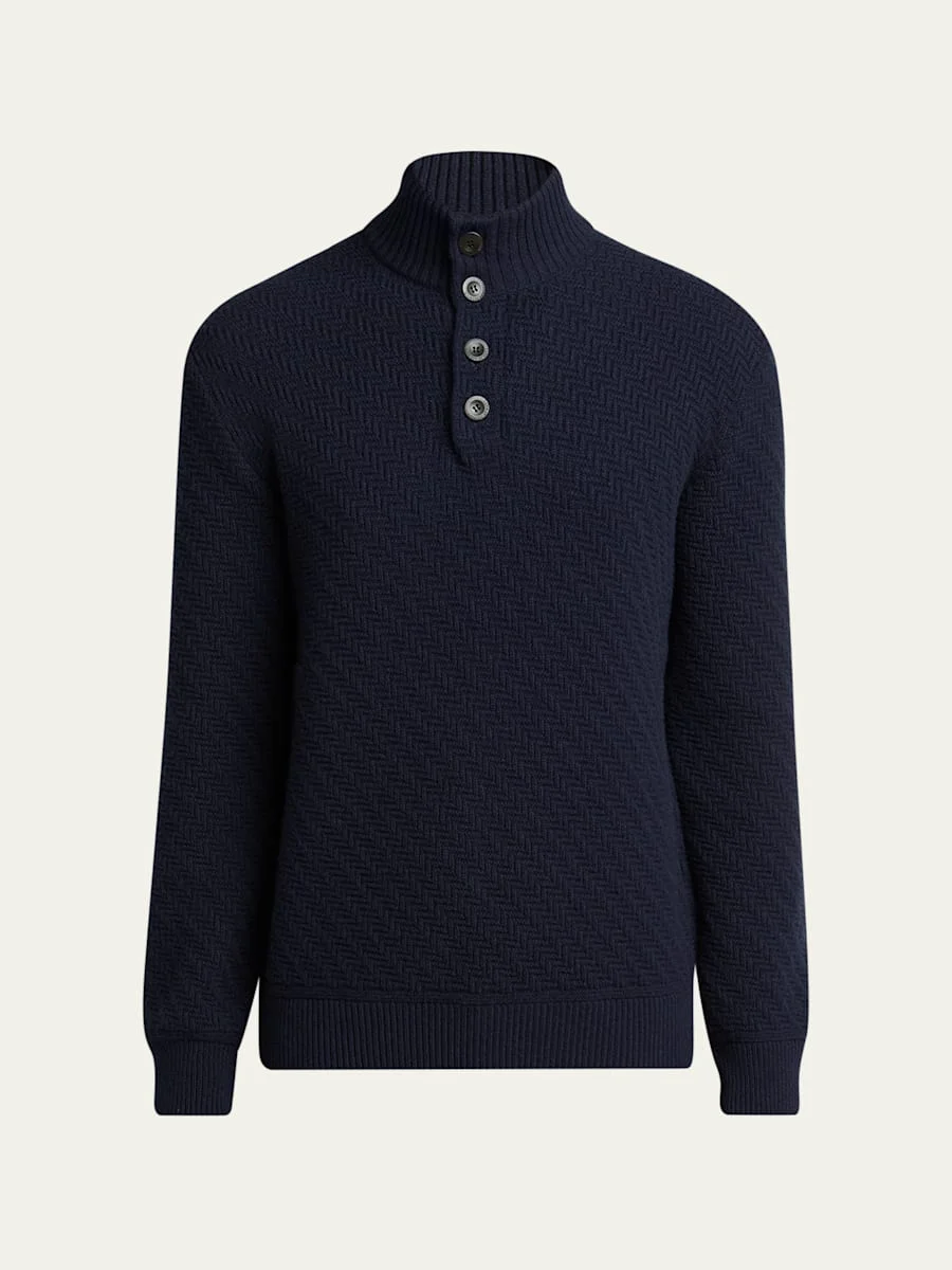 Men's Chevron Cashmere Half-Placket Sweater - 1