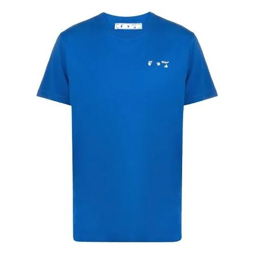 Off-White SS21 Chest Logo Printing Round Neck Short Sleeve Ordinary Version Blue OMAA027S21JER003450 - 1