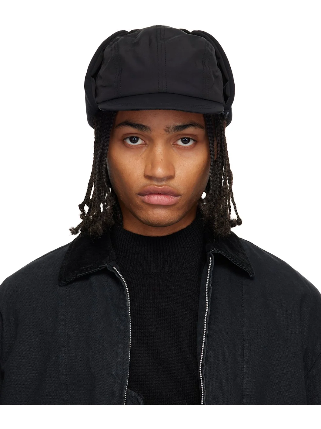 Black Fleece Earflap Cap - 1