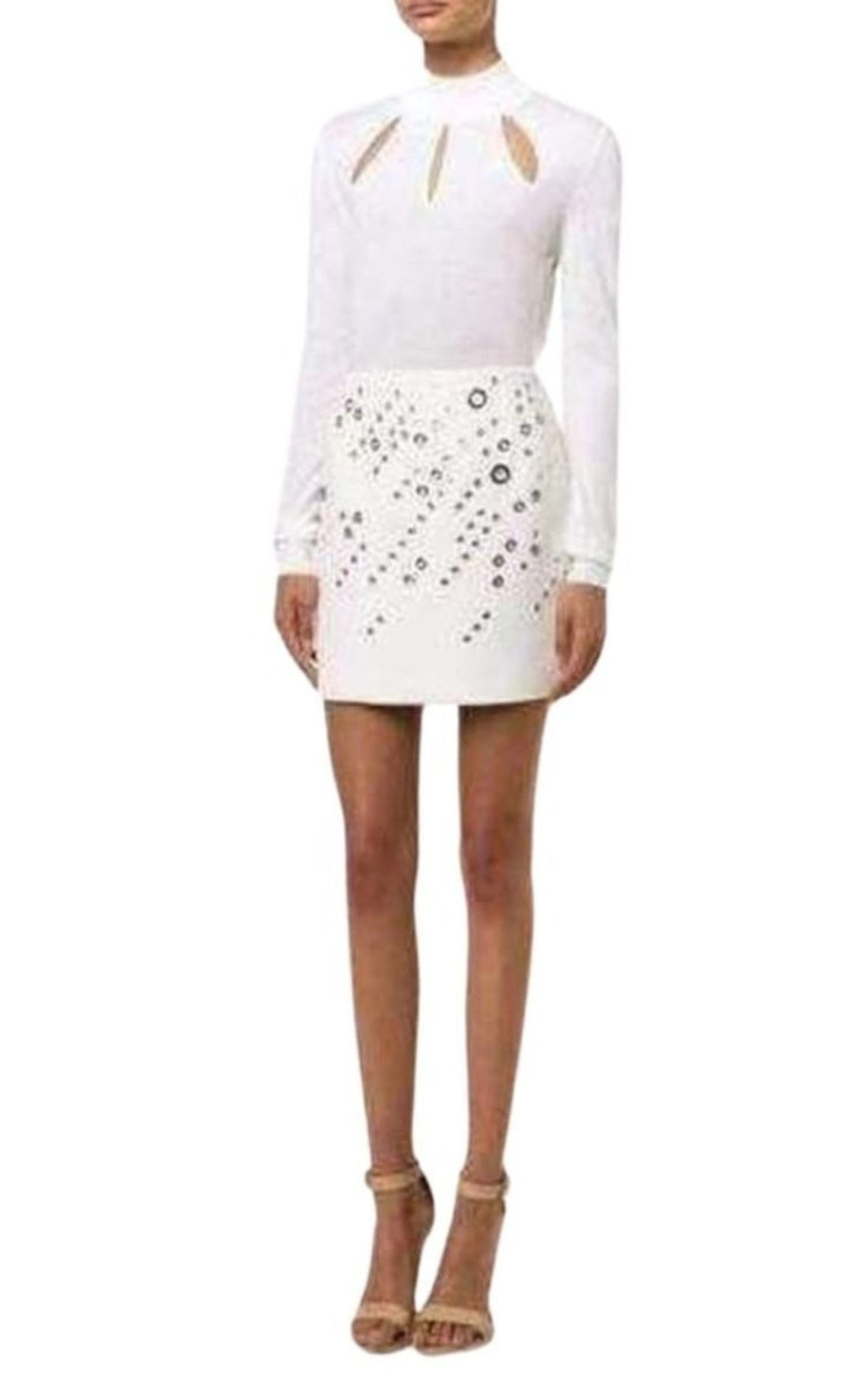 White Extra Fine Wool Cutout Detail Sweater - 2