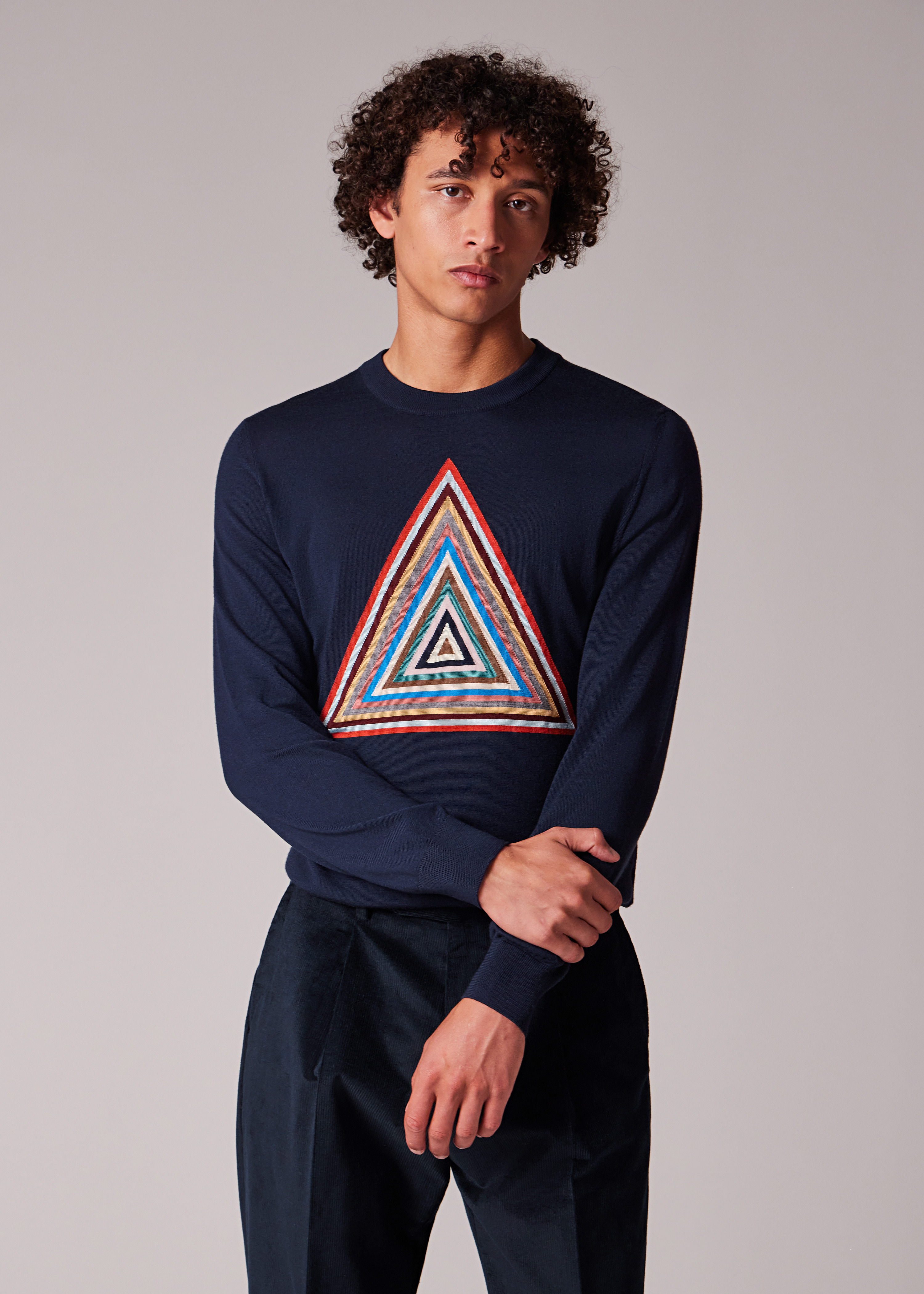 Navy Wool 'Pyramid Stripe' Intarsia Sweater - 3