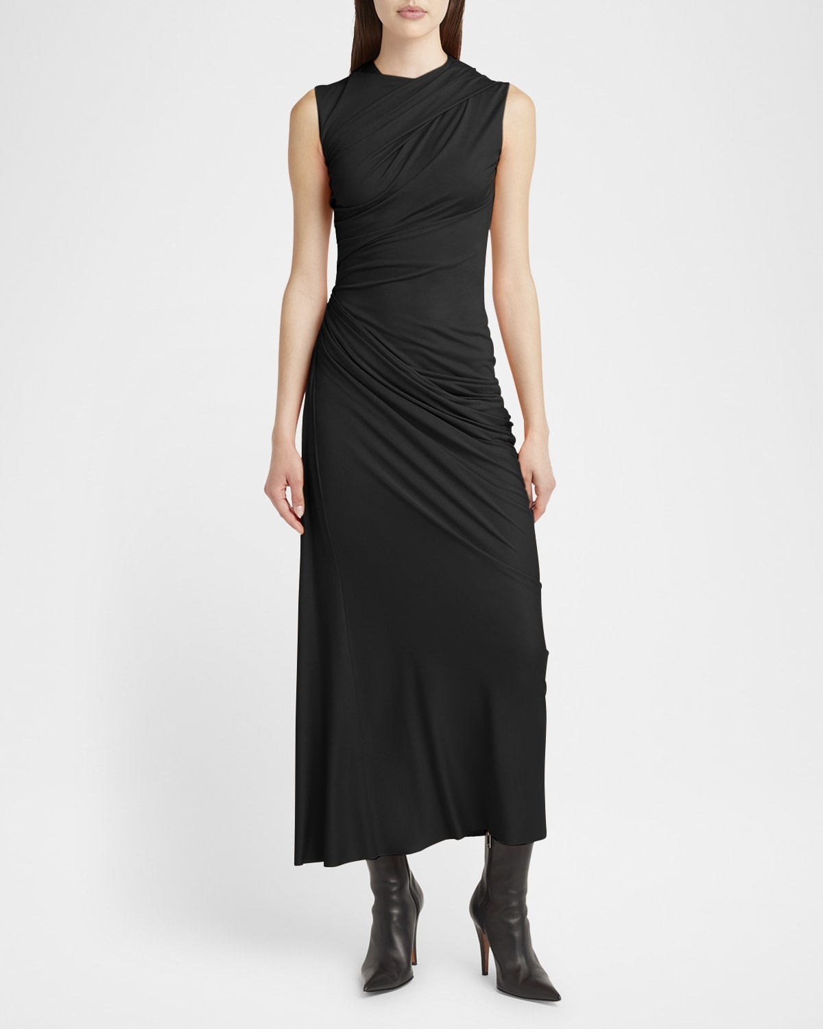 Sleeveless Draped Silk Jersey Midi Dress - 1