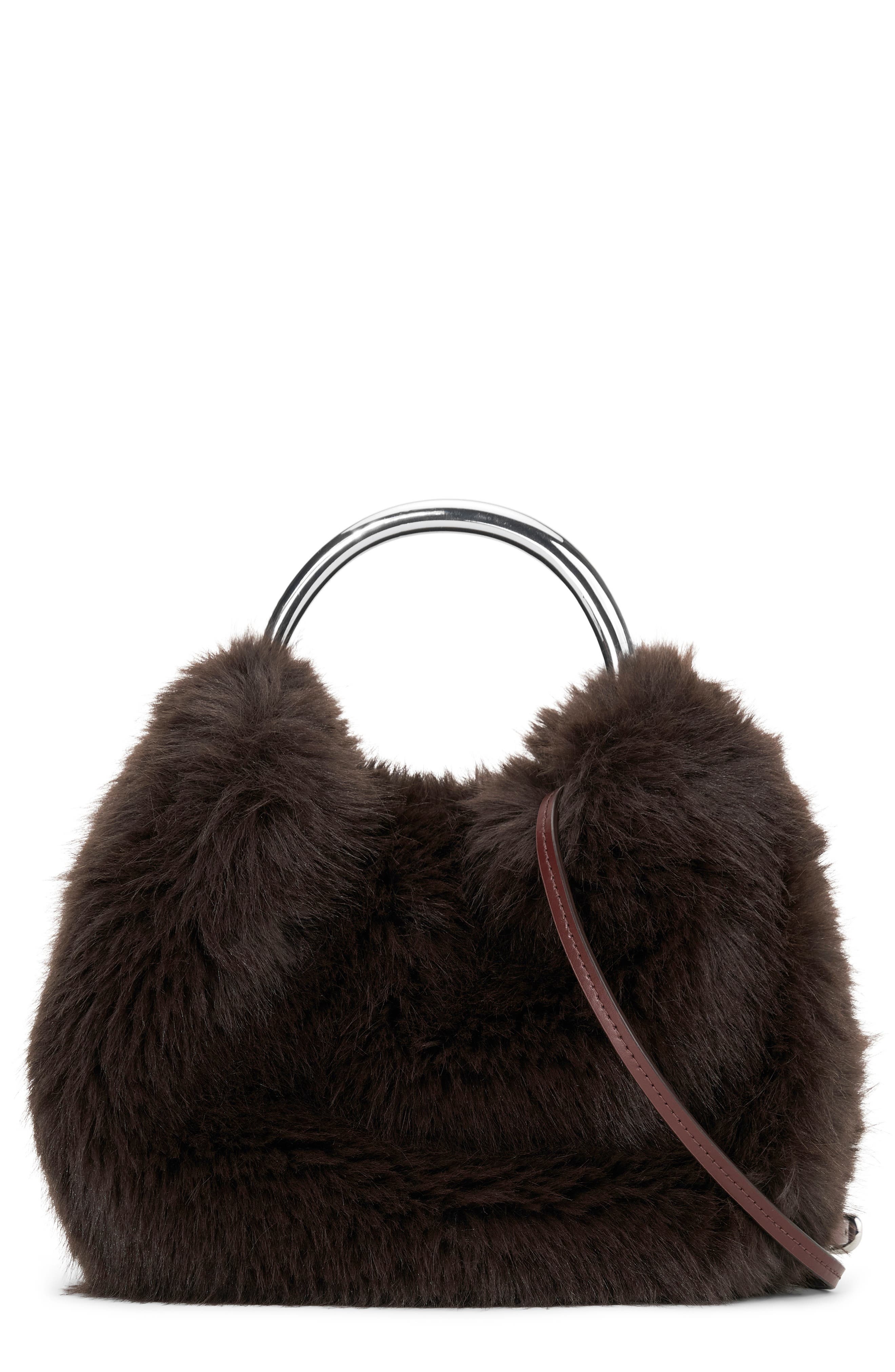 STAUD Romeo Faux Fur Top Handle Bag in Espresso at Nordstrom - 1