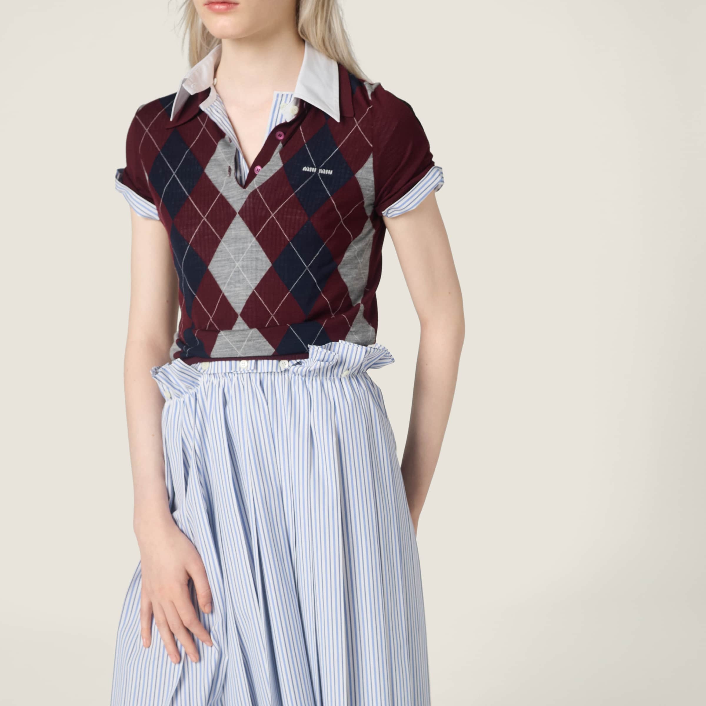 Pleated striped poplin midi-dress - 5