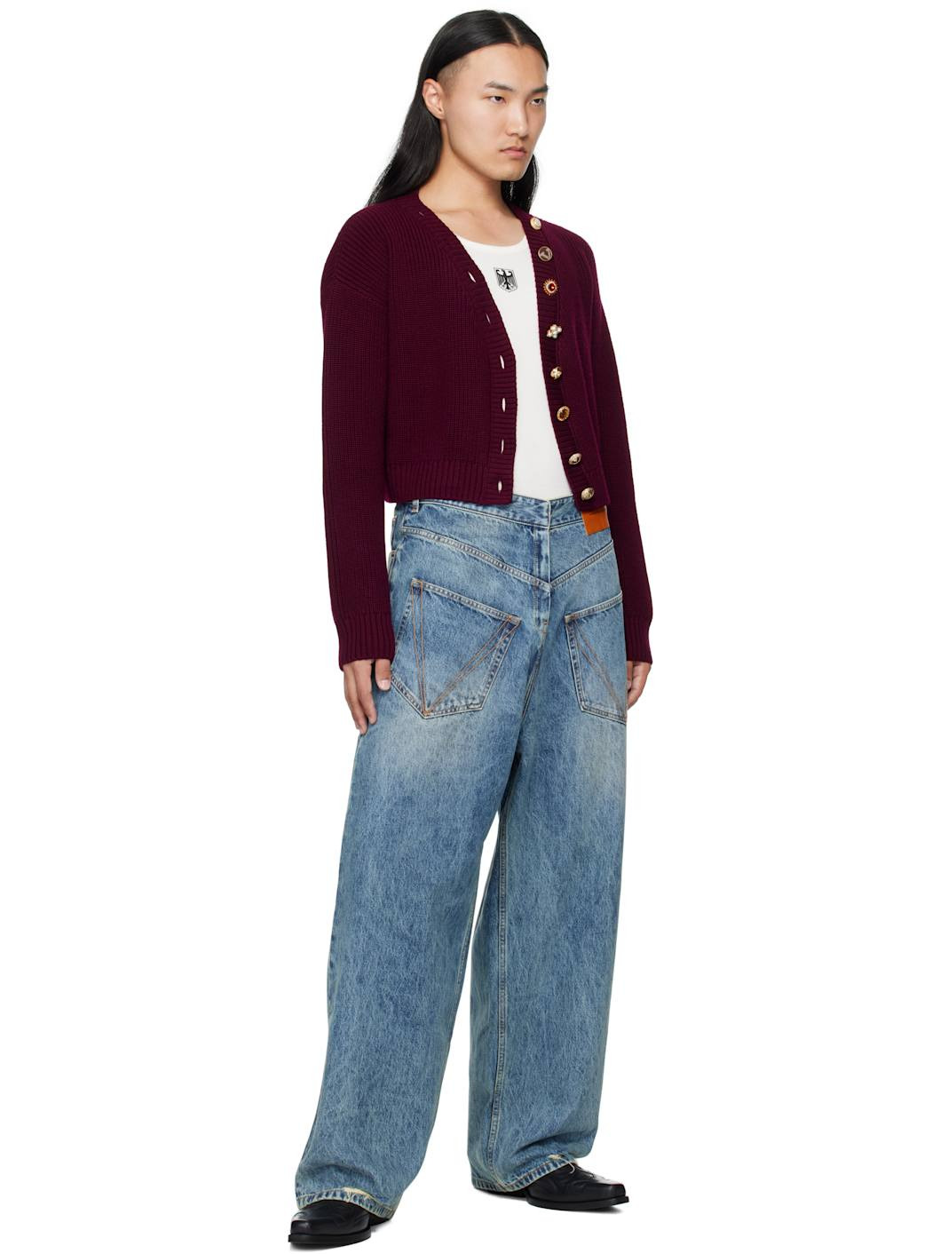 Burgundy Fancy Button Mini Cardigan - 4