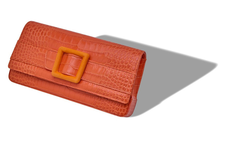 Manolo Blahnik Orange Calf Leather Buckle Clutch outlook