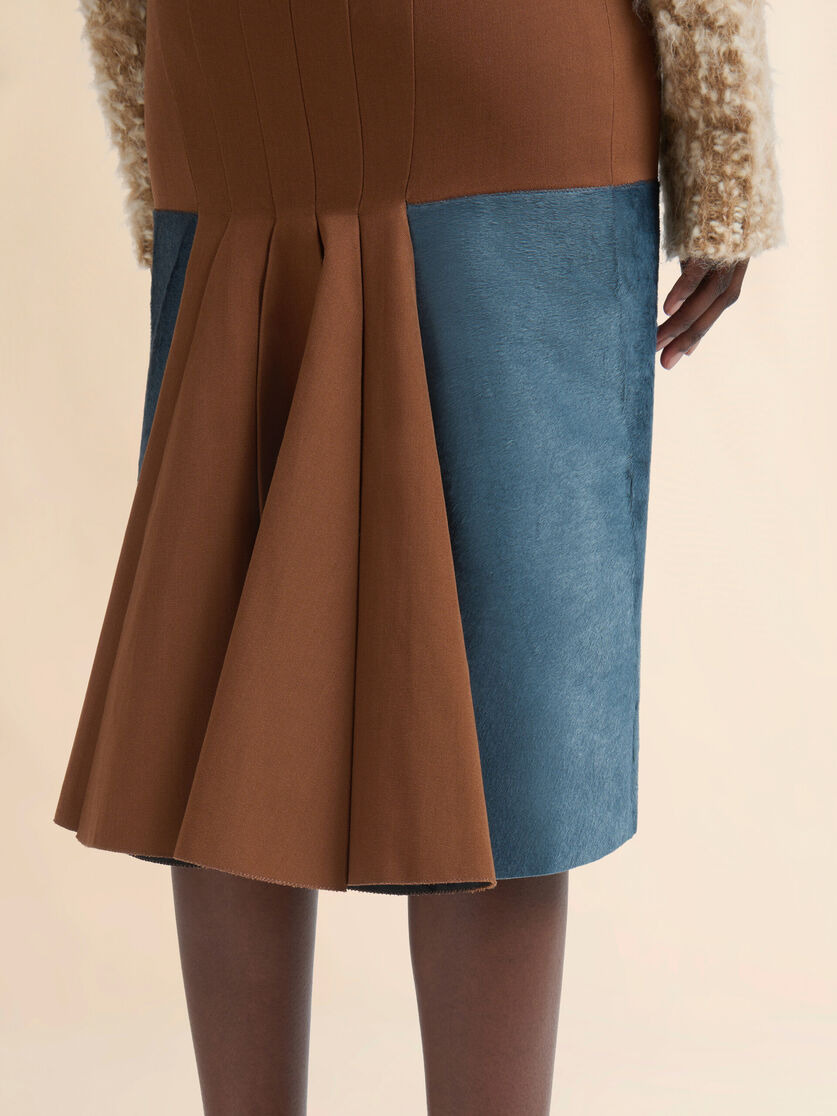 BROWN WOOL SKIRT WITH PONY HAIR INSERT - 4