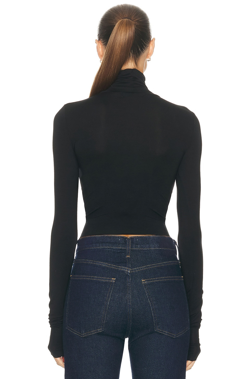 Cropped Fitted Turtleneck Soft Jersey Top - 3