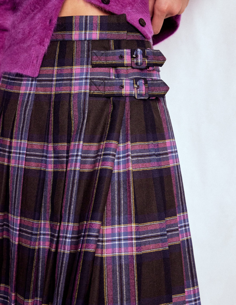 Josephine Wool Kilt Skirt-Brown, Teal & Pink Check 3