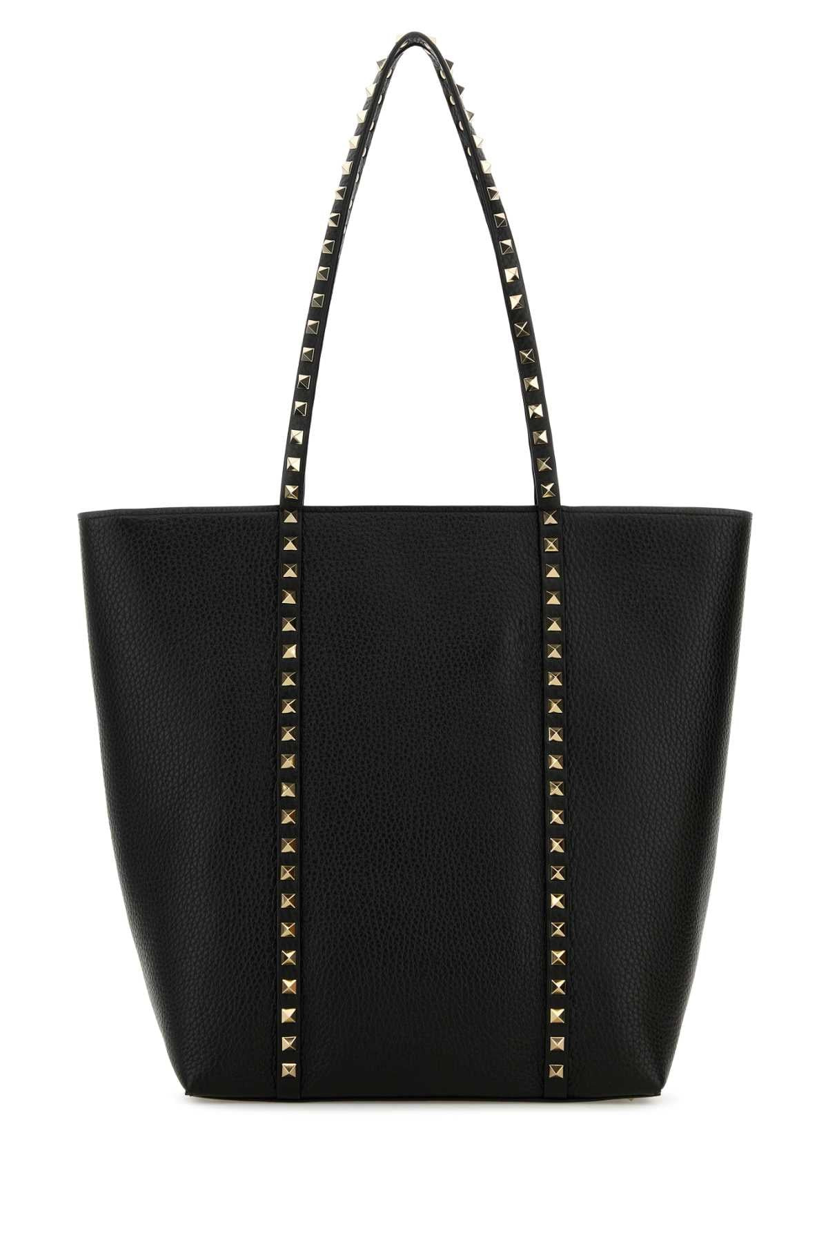 Valentino Garavani Women Black Leather Rockstud Shopping Bag - 3
