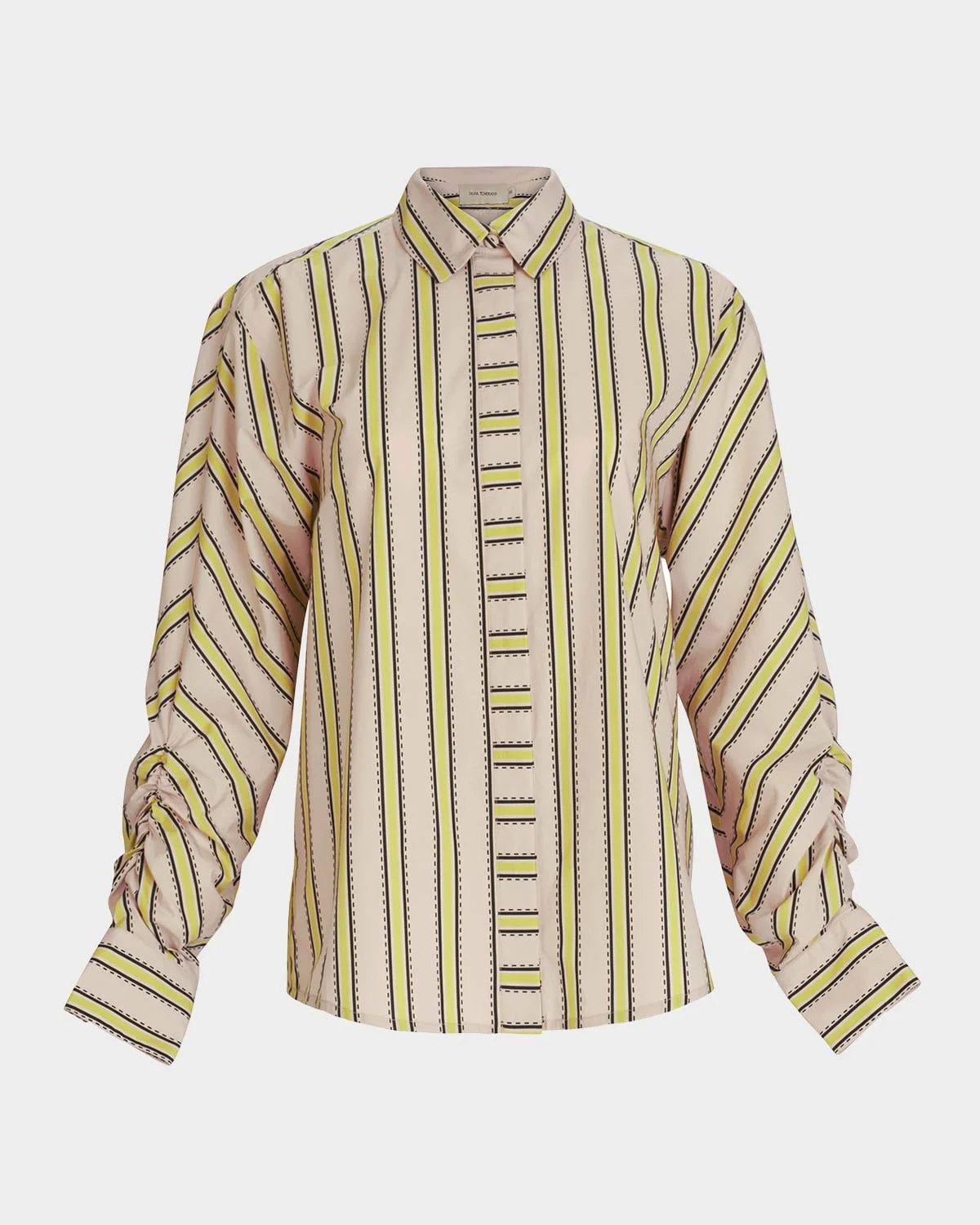Caritina Striped Ruched-Sleeve Button-Down Blouse - 1