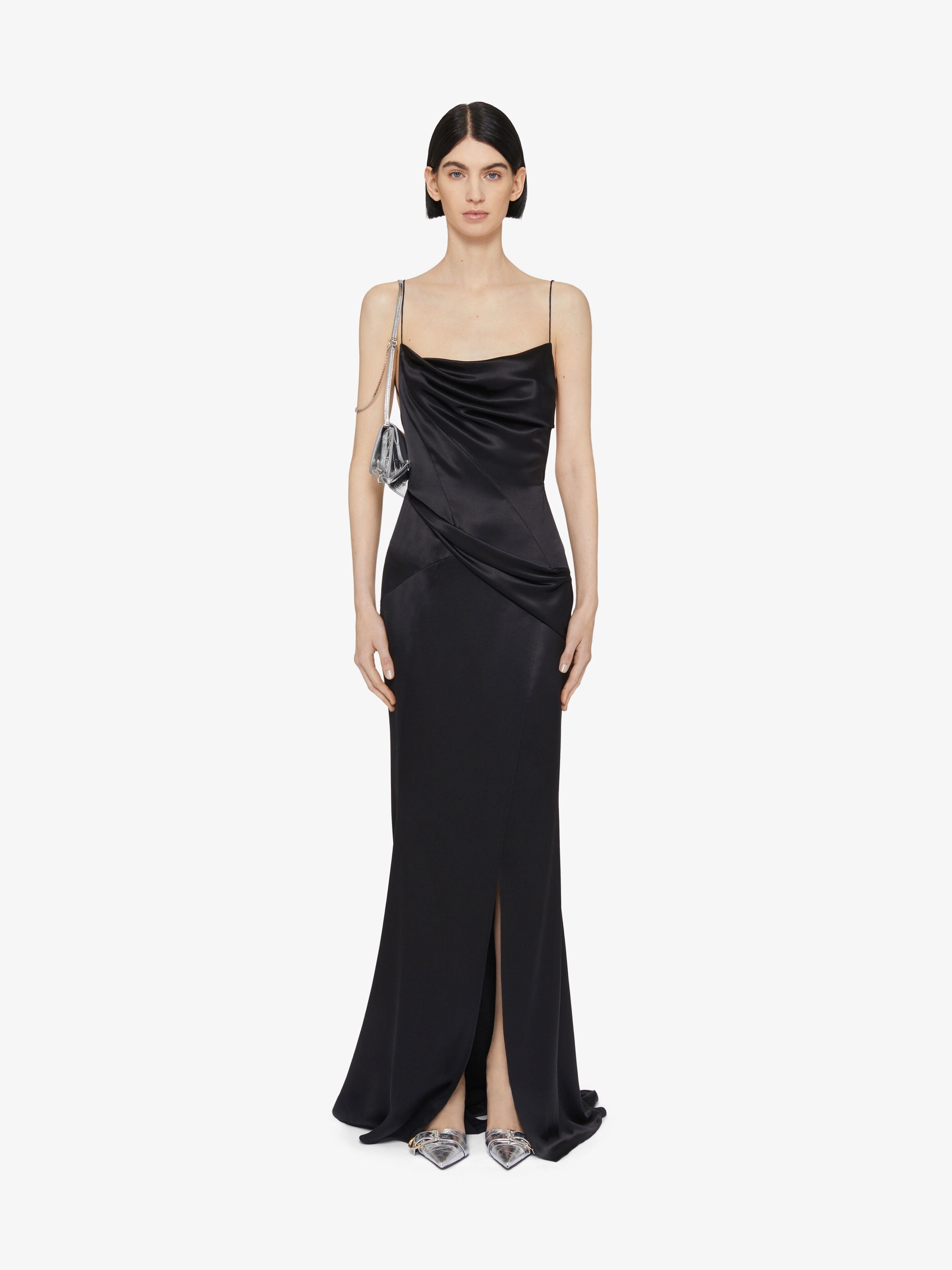 EVENING DRAPED DRESS IN SATIN WITH CRYSTALS - 2