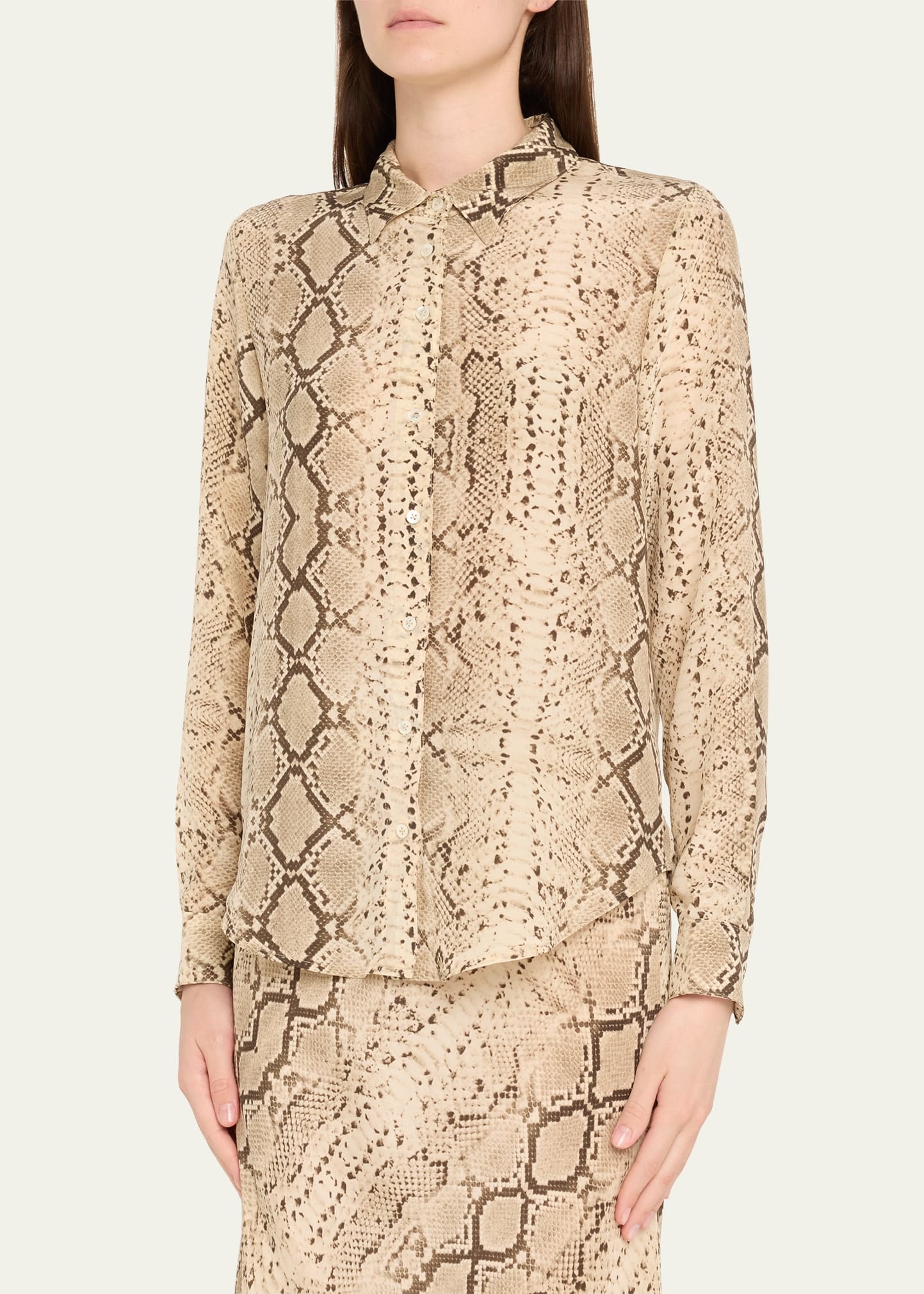 Snake Fitted Button-Front Silk Shirt - 4