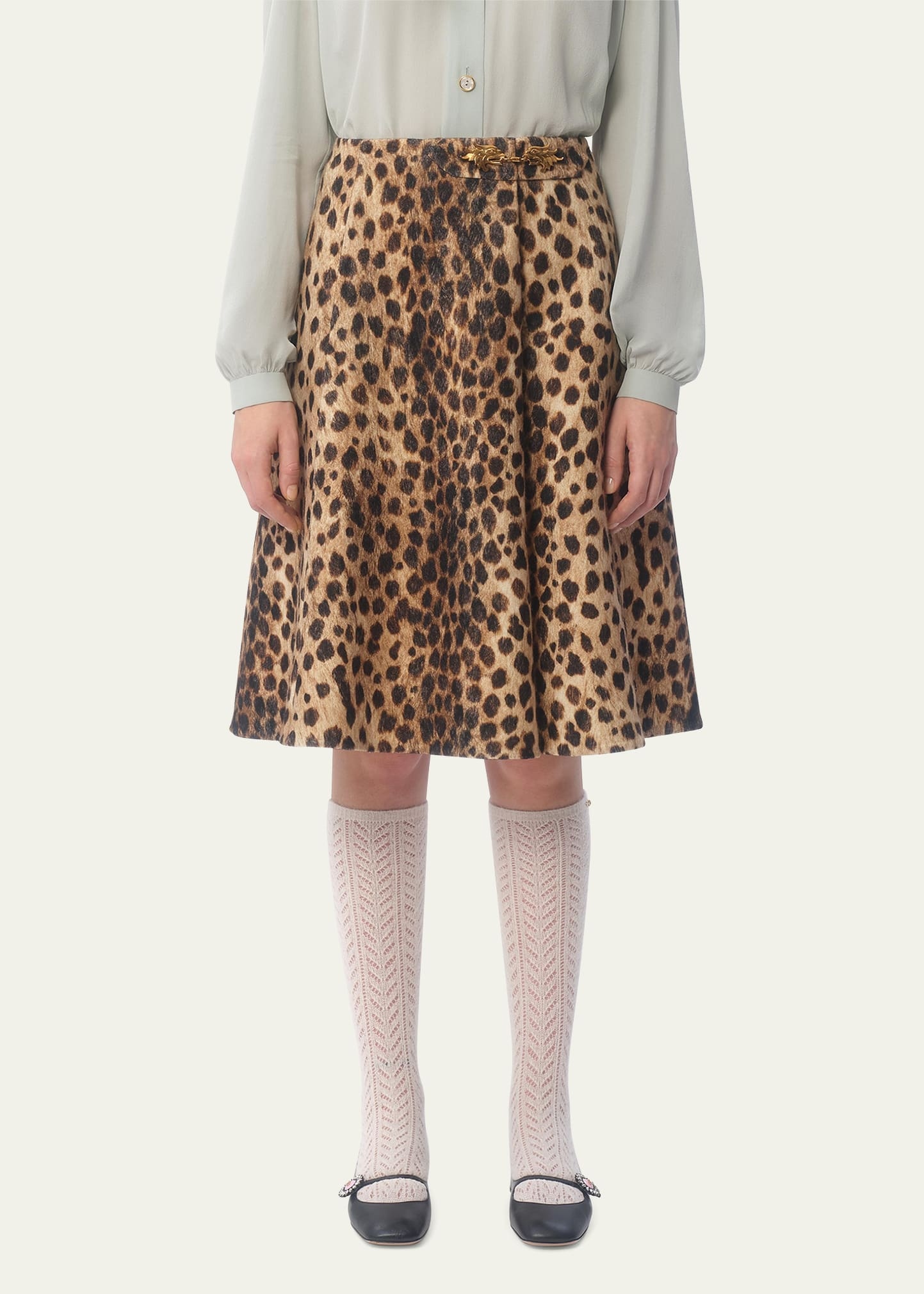Leopard A-Line Wool Skirt - 2