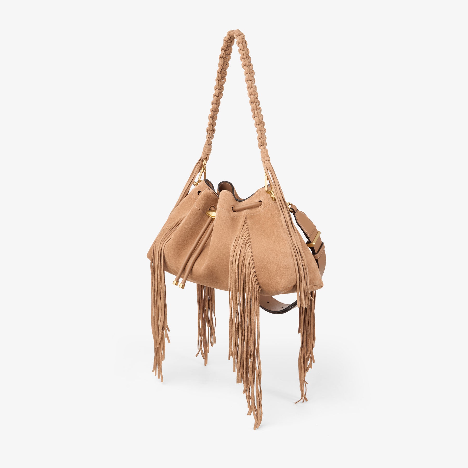 Cinch M
Toffee Suede Shoulder Bag With Fringes - 3