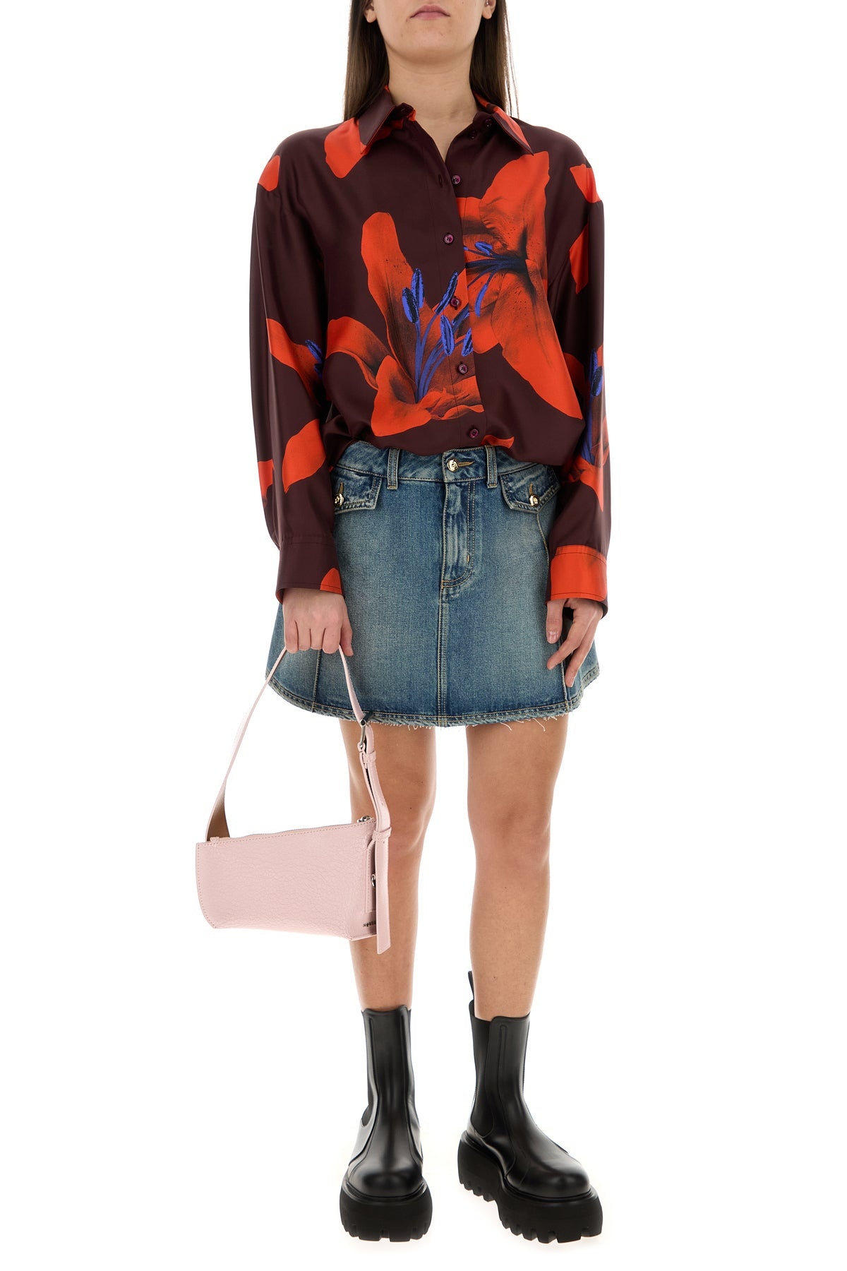Printed satin oversize shirt - 6