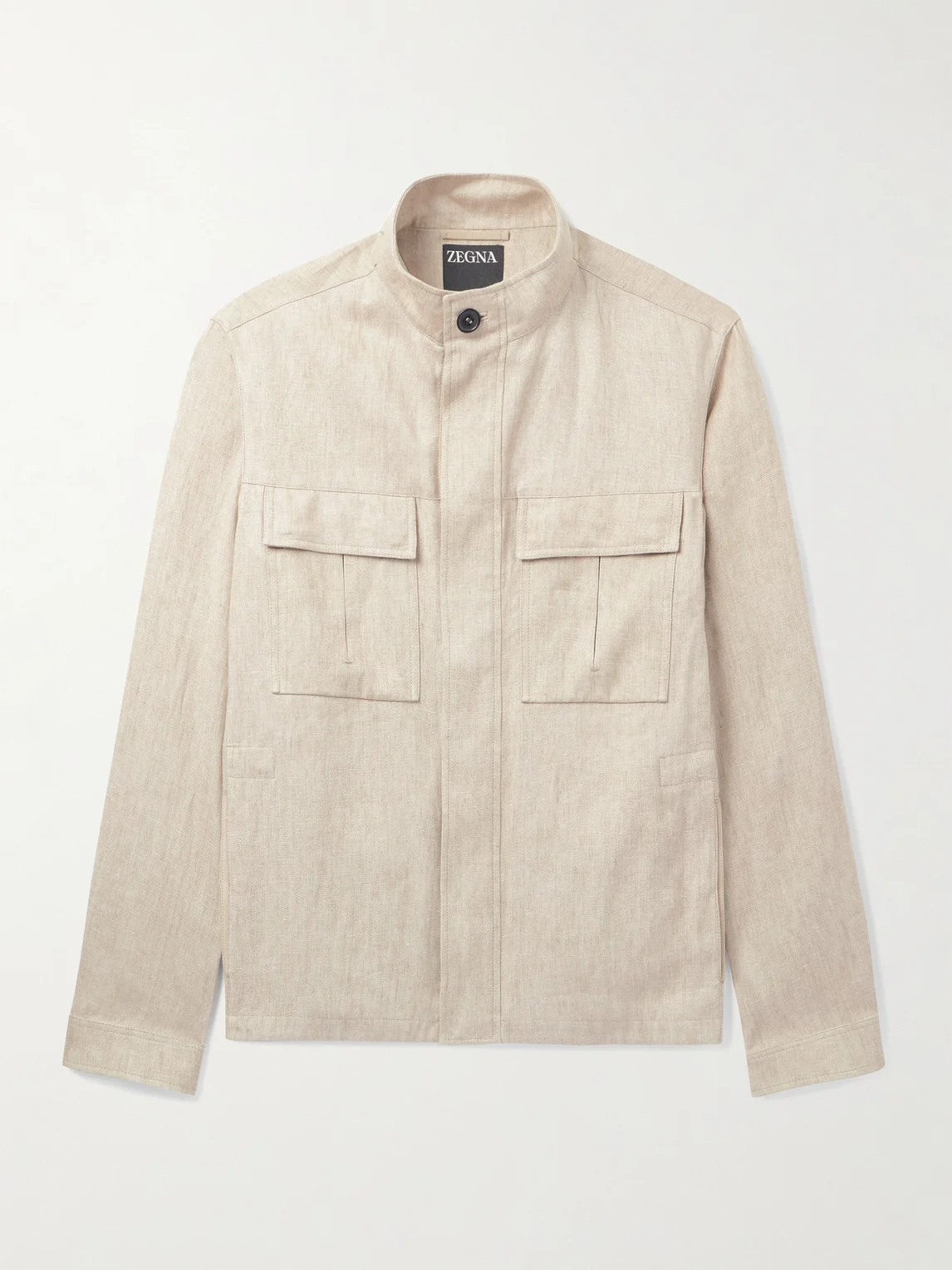 Leather-Trimmed Linen Overshirt - 1