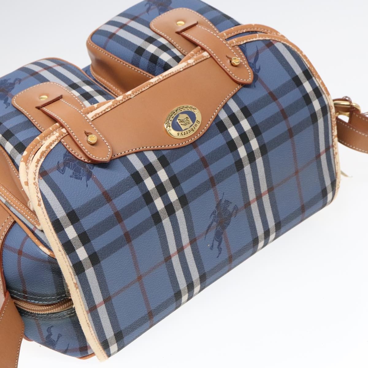Burberry Nova Check Shoulder Bag Pvc Leather Blue Gold - 6