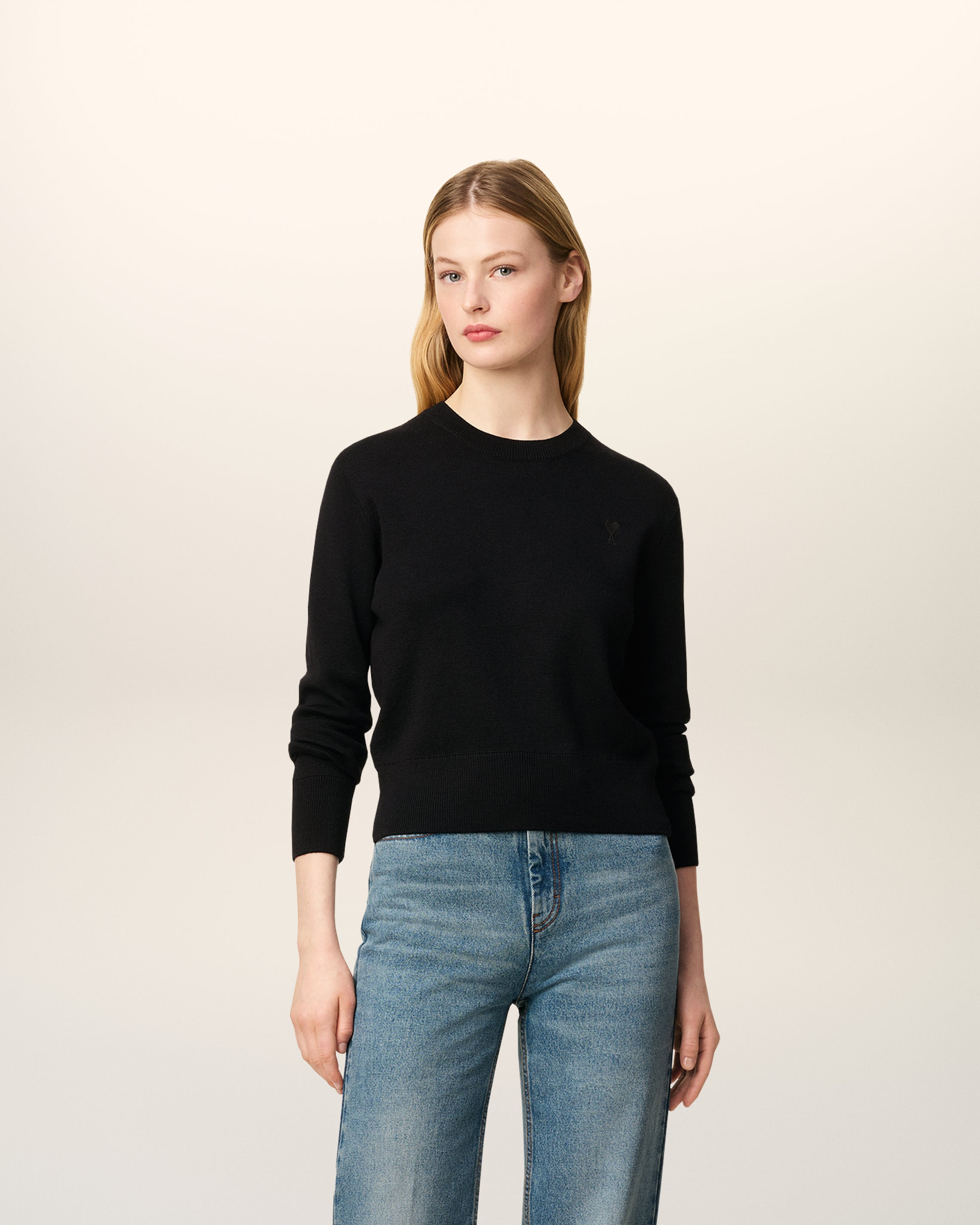 BLACK WOOL AMI DE COEUR CREWNECK SWEATER - 2