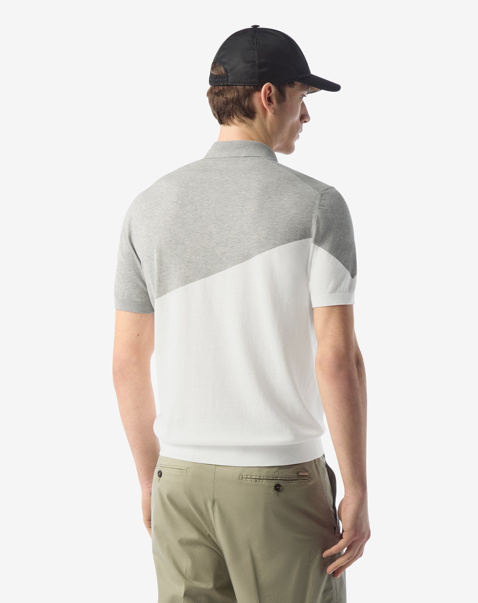 Pearl grey/white button-up Ice cotton polo shirt - 3