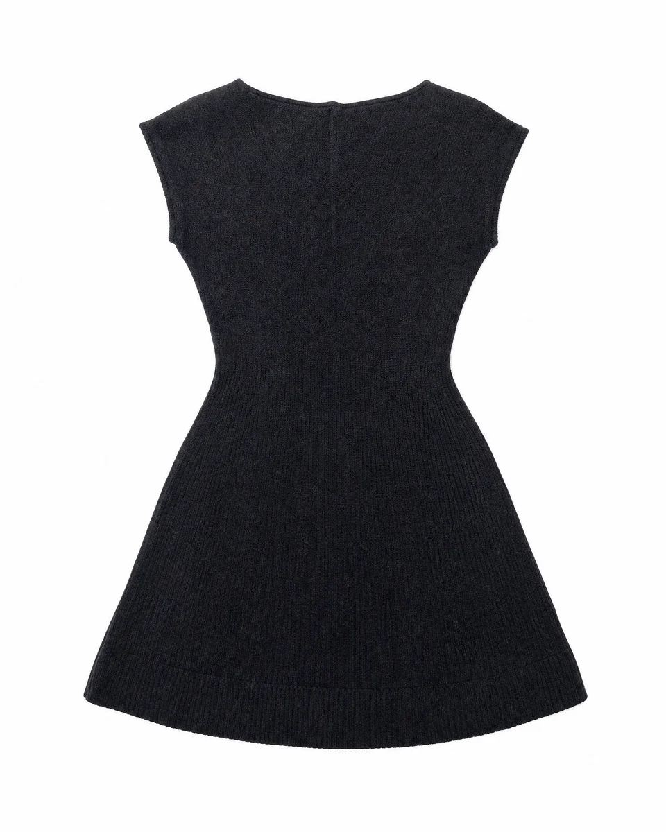 BLACK CROPPED KNIT DRESS - 1